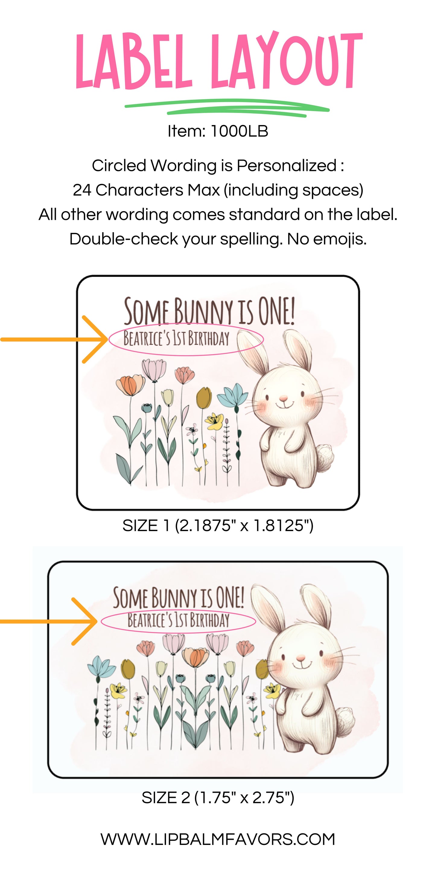 Printed Lip Balm LABELS | Some Bunny is One | Personalized 1st Birthday Girl | Spring Birthday Party | Cute 1st Birthday Theme Girl [1000]