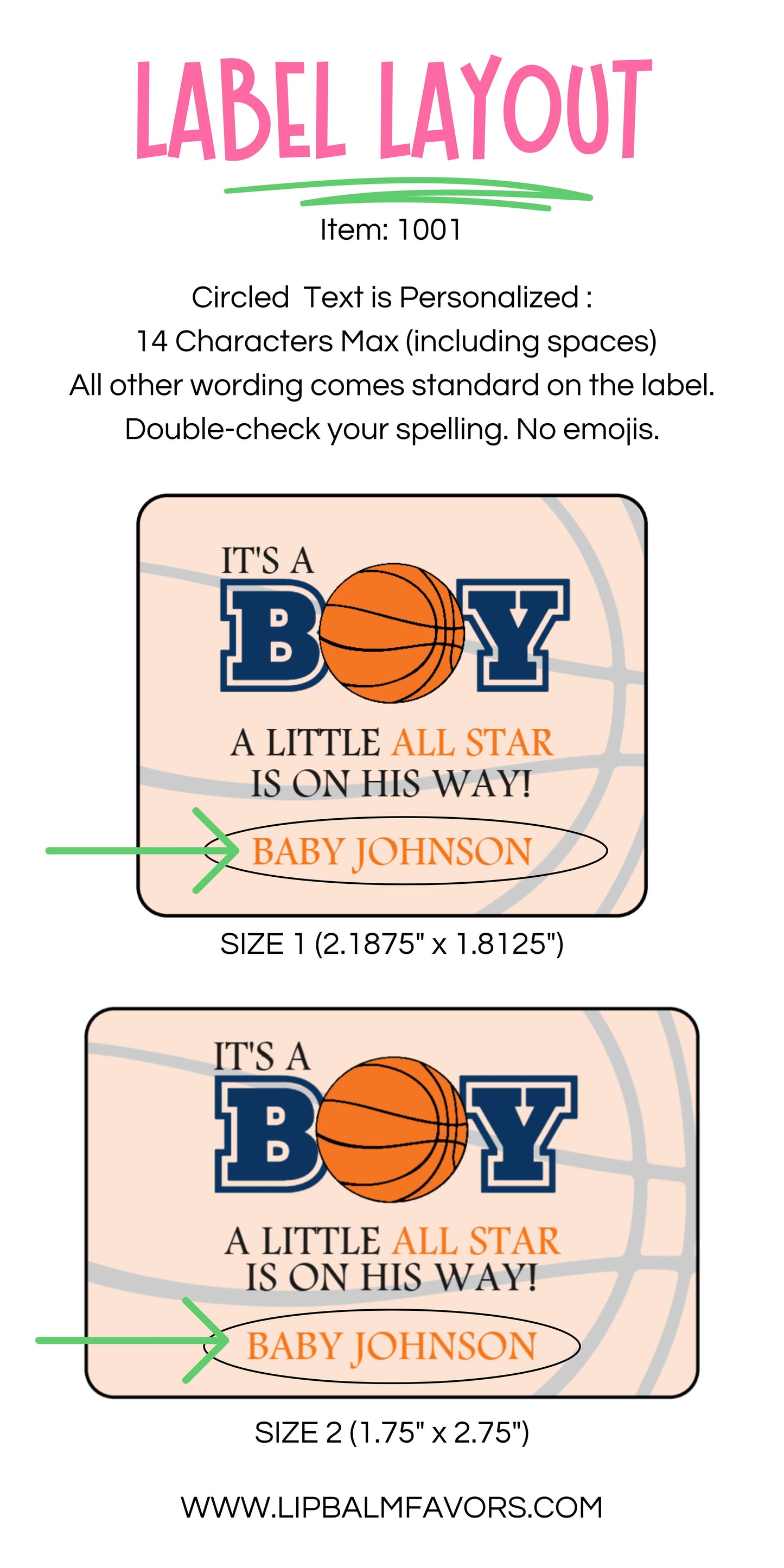 Basketball Baby Shower Favor Personalized PRINTED Lip Balm LABELS for Boy's Baby Shower | All Star Sports MVP Theme Baby Shower Favor [1001]