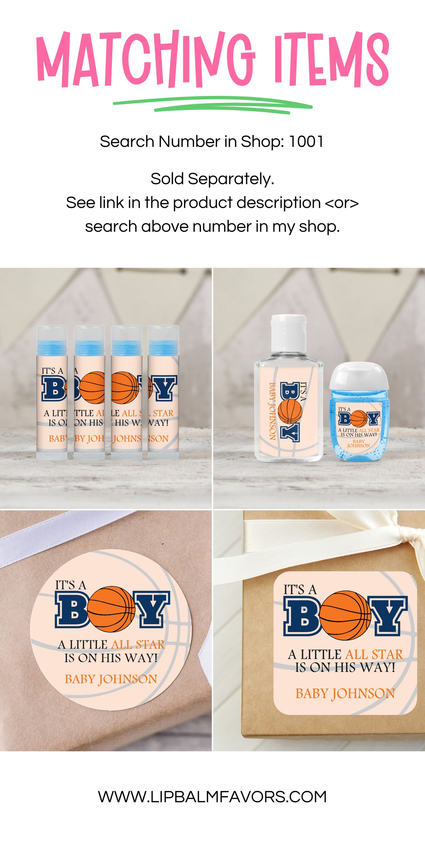 Basketball Baby Shower Favor Personalized PRINTED Lip Balm LABELS for Boy's Baby Shower | All Star Sports MVP Theme Baby Shower Favor [1001]