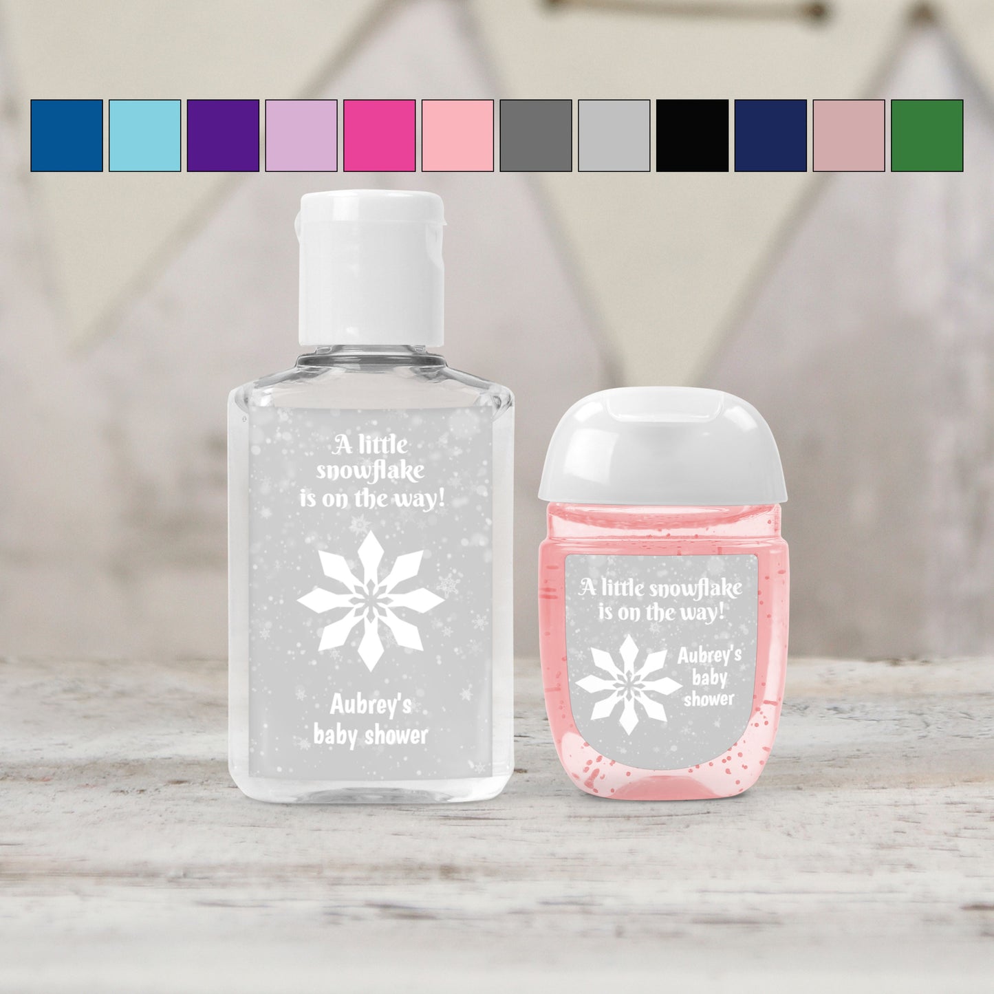 Snowflake Baby Shower Personalized PRINTED Hand Sanitizer LABELS| Winter Theme Baby Shower | A Little Snowflake is on the Way [1008]