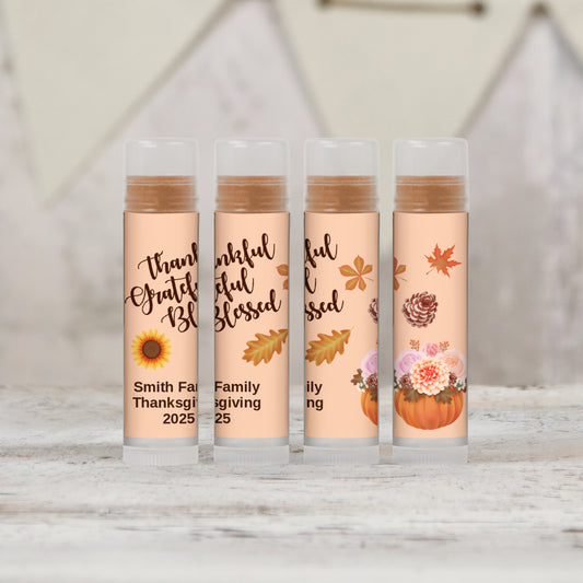 PRINTED Lip Balm LABELS for Thanksgiving Favors | Thankful Grateful Blessed | Thanksgiving Table Favors Stickers | Thanksgiving Day [1010]