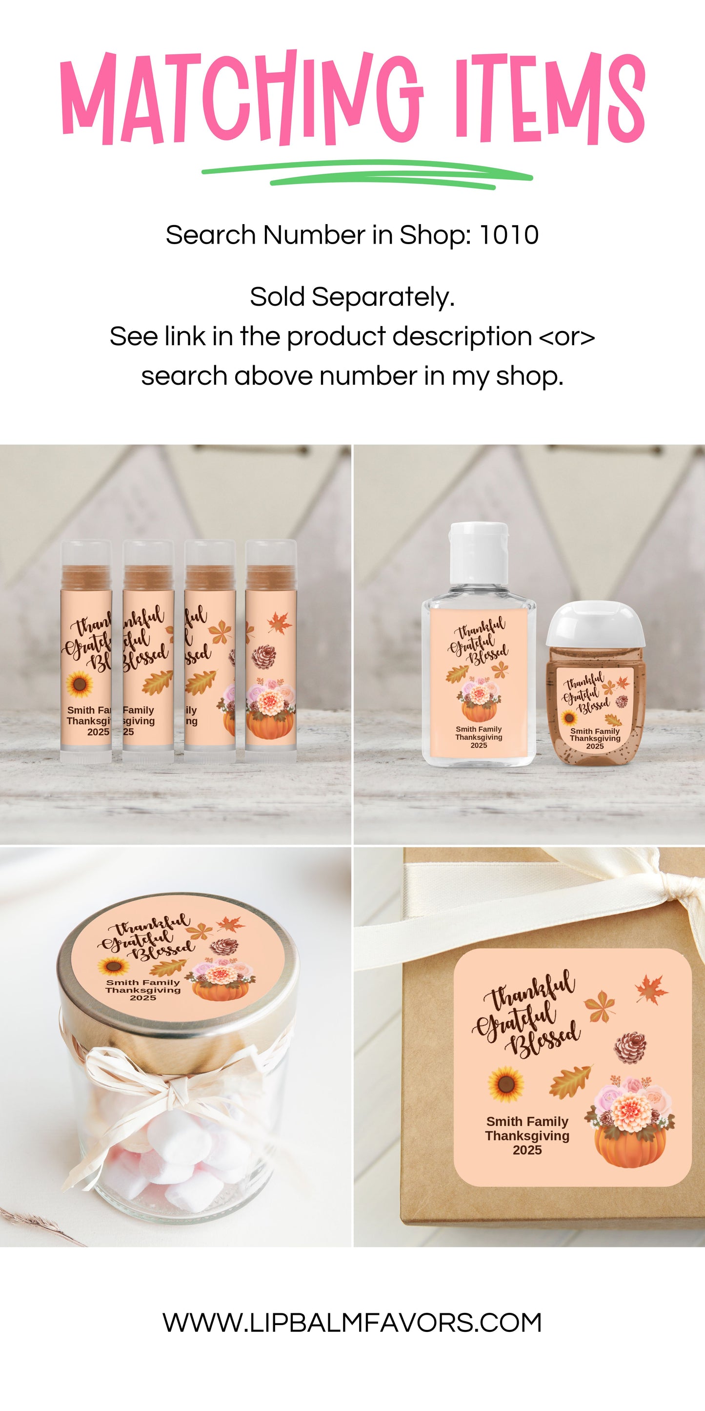 PRINTED Lip Balm LABELS for Thanksgiving Favors | Thankful Grateful Blessed | Thanksgiving Table Favors Stickers | Thanksgiving Day [1010]