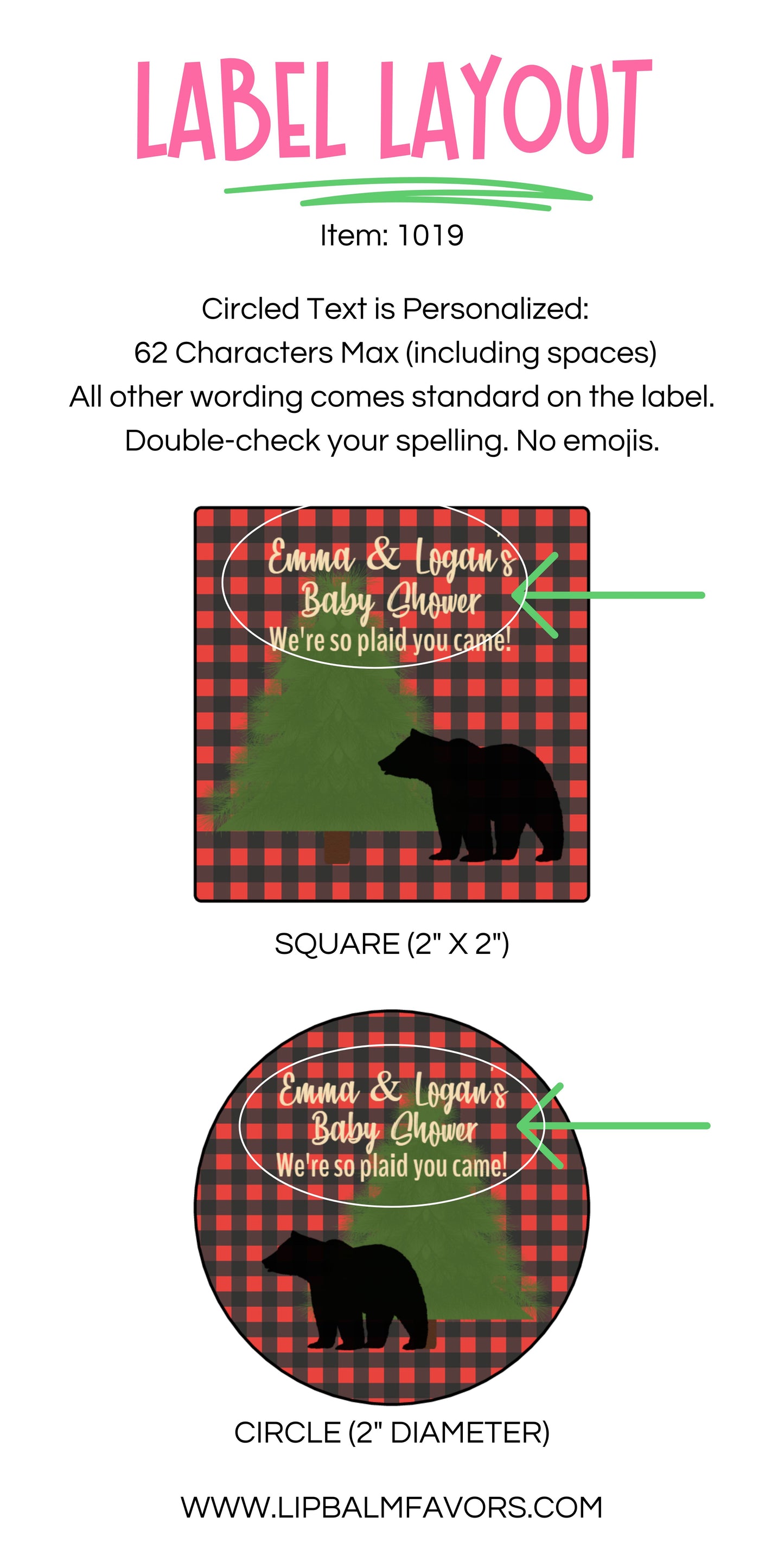 Rustic Baby Shower Labels PRINTED 2" Square or Round Favor LABELS | Bear Silhouette | Buffalo Plaid Baby Shower Theme [1019]