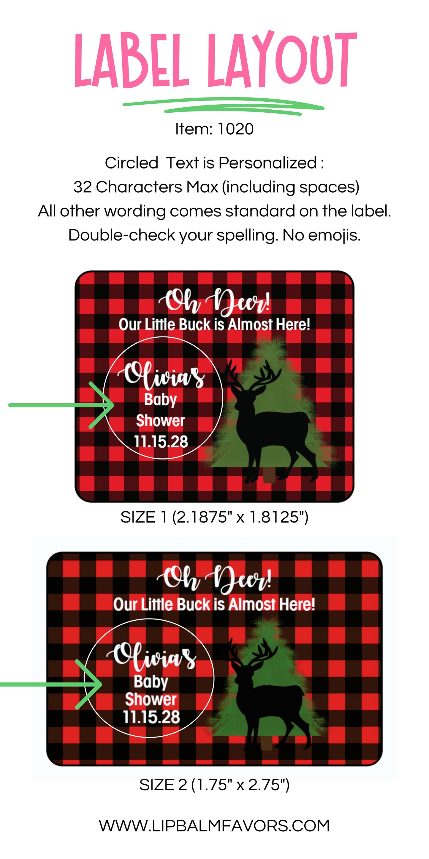 A Little Buck is on the Way Personalized PRINTED Lip Balm LABELS | Buffalo Plaid Theme | Deer Silhouette Baby Shower Favors Label [1020]