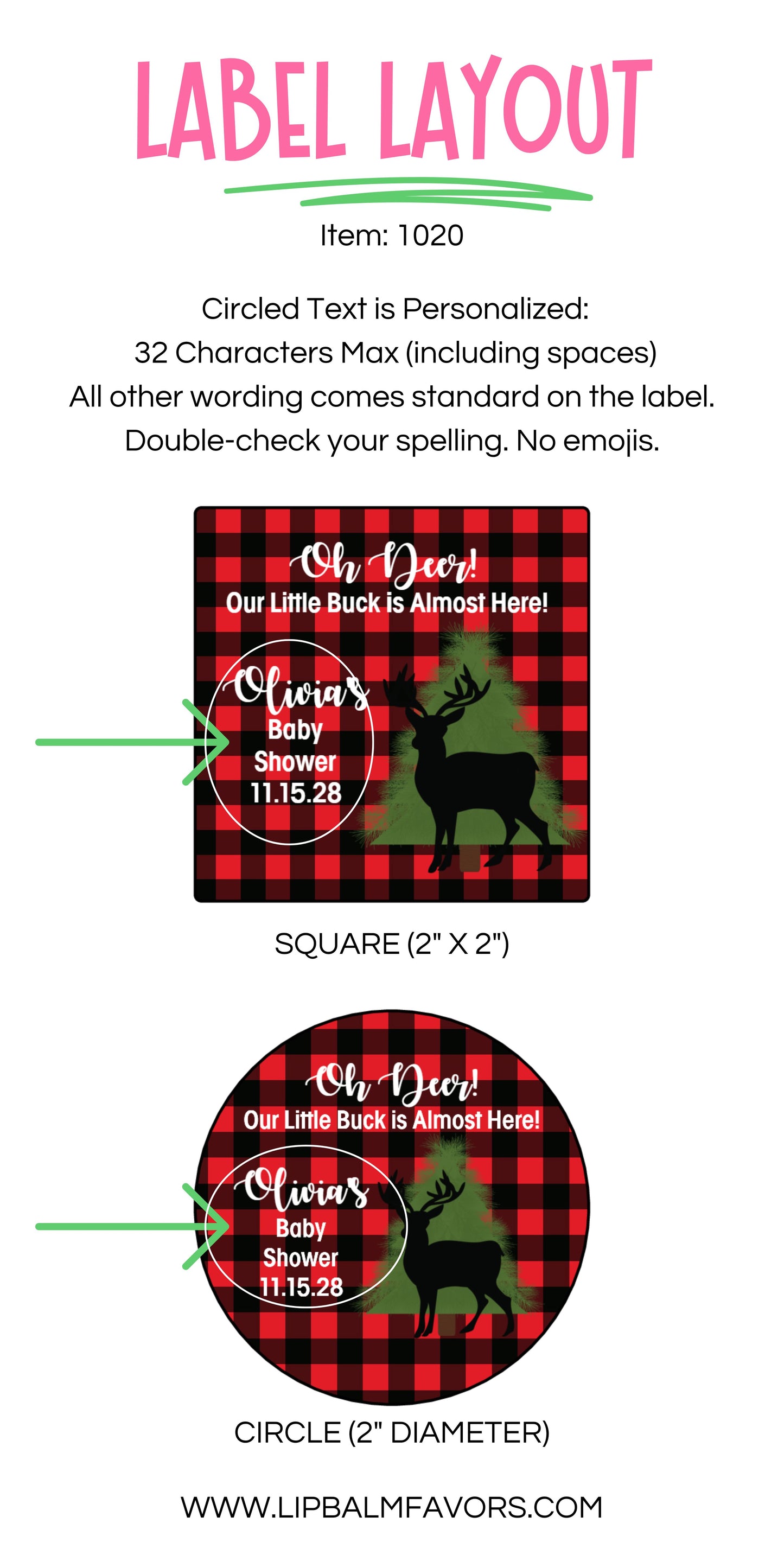 Oh Deer! Our Little Buck is Almost Here PRINTED 2" Square or Round Favor LABELS | Deer Silhouette | Buffalo Plaid Baby Shower Theme [1020]