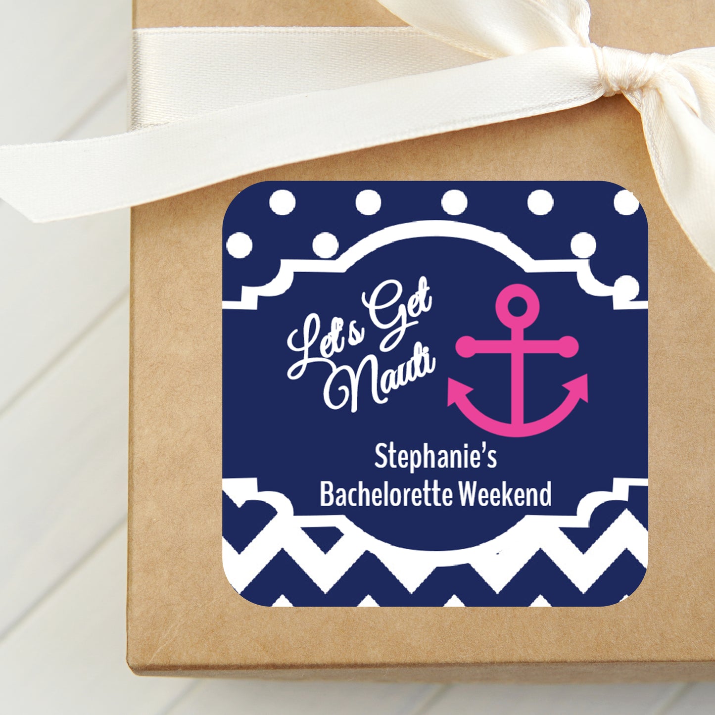 Lets Get Nauti Bachelorette PRINTED 2" Square or Round Party Favor LABELS | Nauti 40 | Nautical Theme Bachelorette Party Labels [1026]