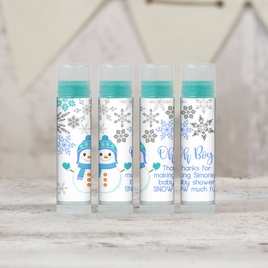 Oh Boy Snowman Baby Shower Personalized PRINTED Lip Balm LABELS | Winter Baby Shower Favors Label | Baby Shower Favors Boy Sticker [1030]