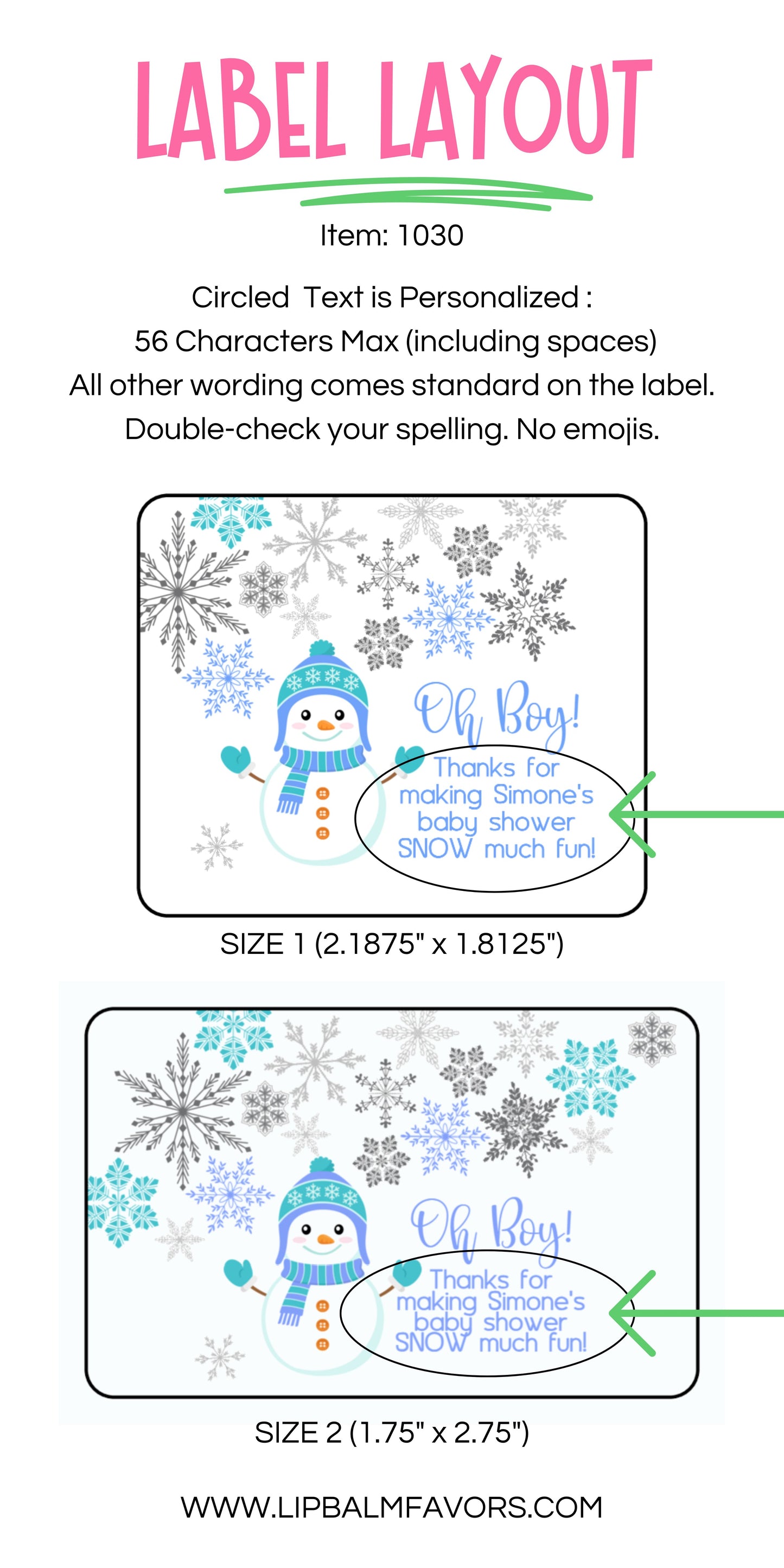 Oh Boy Snowman Baby Shower Personalized PRINTED Lip Balm LABELS | Winter Baby Shower Favors Label | Baby Shower Favors Boy Sticker [1030]