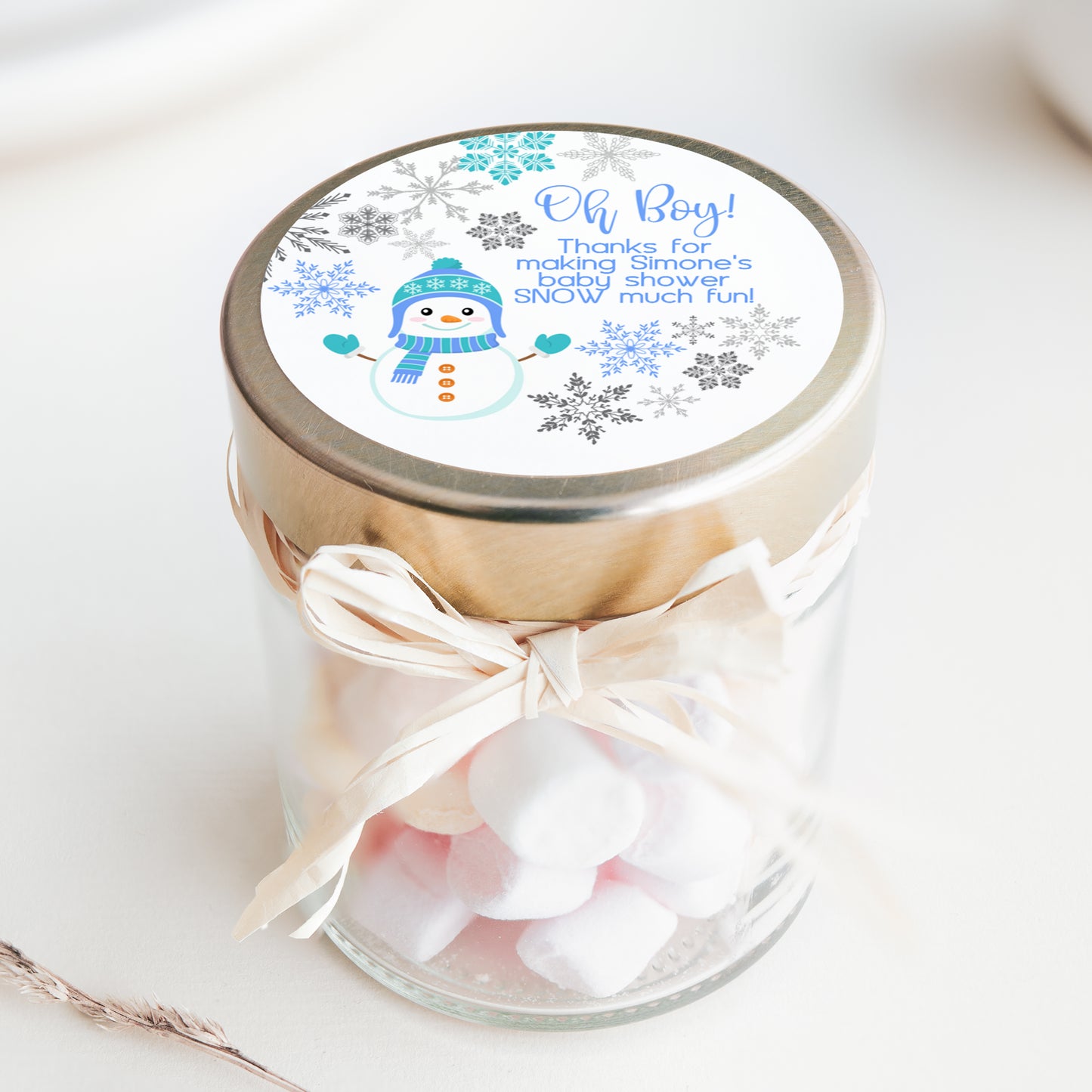 Oh Boy Snowman Baby Shower PRINTED 2" Square or Round Favor LABELS | Winter Baby Shower Sticker | Boy Baby Shower Labels for Favors [1030]