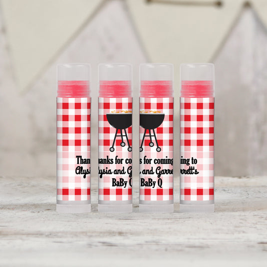 Barbecue Baby Shower Personalized PRINTED Lip Balm LABELS | Couples Baby Shower Favors Sticker | BabyQ Favors Label | Summer Theme [1031]