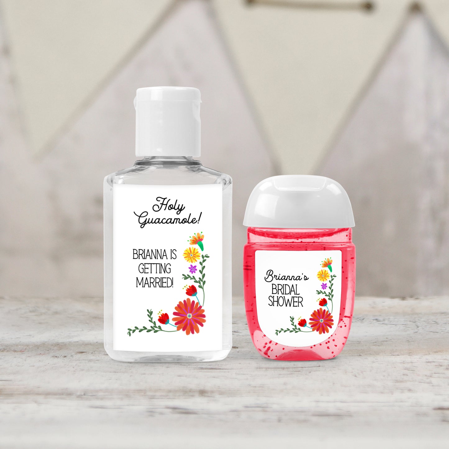 Mexican Bridal Shower Personalized Printed Hand Sanitizer LABELS | Fiesta Bridal Shower Favors Label | Mexican Flowers Floral Theme [1032]