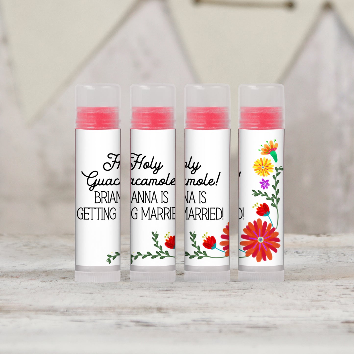 Mexican Fiesta Bridal Shower Personalized PRINTED Lip Balm LABELS | Mexican Flowers Floral Theme Bridal Shower Favors Sticker [1032]