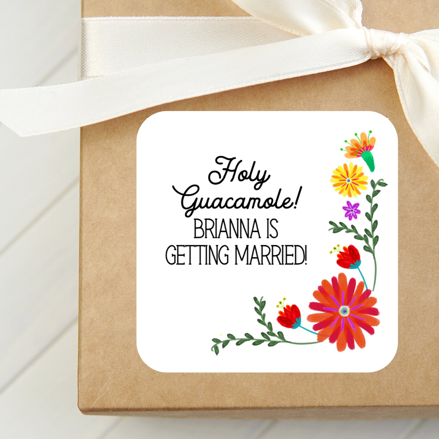 Mexican Bridal Shower PRINTED 2" Square or Round Party Favor LABELS | Floral Bridal Shower Stickers for Favors | Fiesta Bridal Shower [1032]