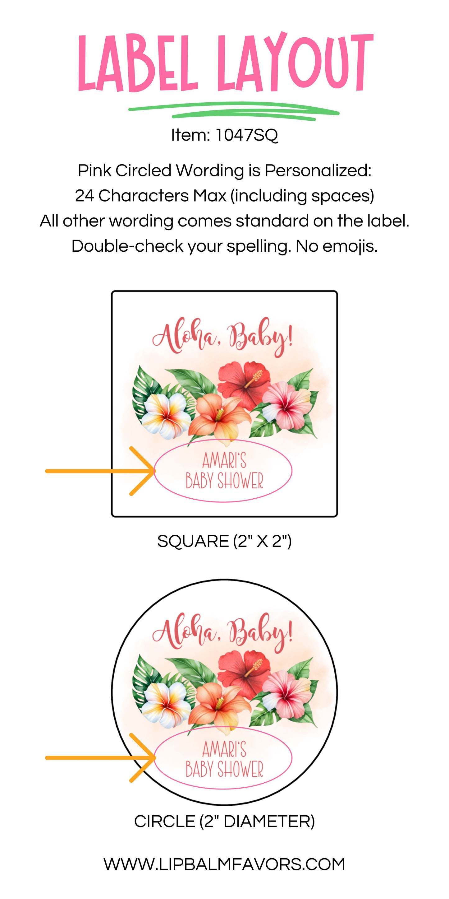 Printed 2" Round Favor Labels | Aloha Baby Shower Label | Hawaiian Luau Baby Shower | Tropical Baby Shower | Hibiscus Floral [1047]