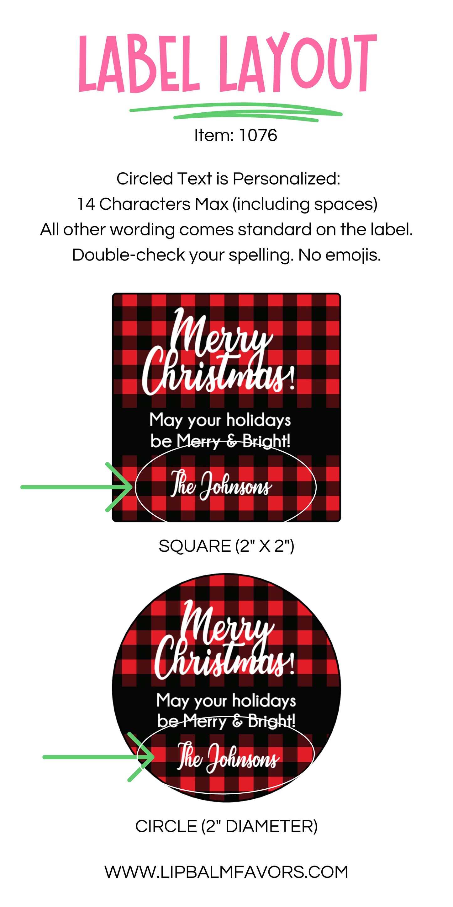 Merry Christmas Buffalo Plaid Christmas PRINTED 2" Square or Round Party Favor LABELS | Holiday Party Supplies Party Favor Sticker [1076]