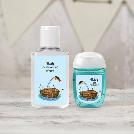 Fishing Theme Party Personalized PRINTED Hand Sanitizer LABELS | Fishing Baby Shower Favors Labels | Fishing Theme Birthday Ideas [1096]