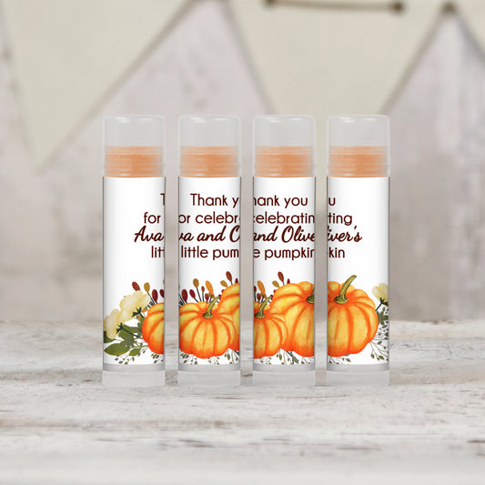 Pumpkin Party Favors Personalized PRINTED Lip Balm LABELS for Fall Baby Shower Favors, Rustic 1st Birthday, Pumpkin Bridal Shower [1144]