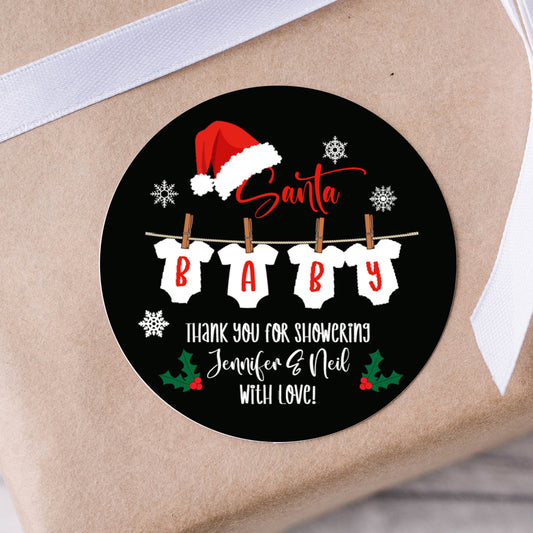 Santa Baby Christmas Baby Shower PRINTED 2" Square or Round Favor LABELS | Christmas Theme Baby Shower Stickers for Favors [1196]