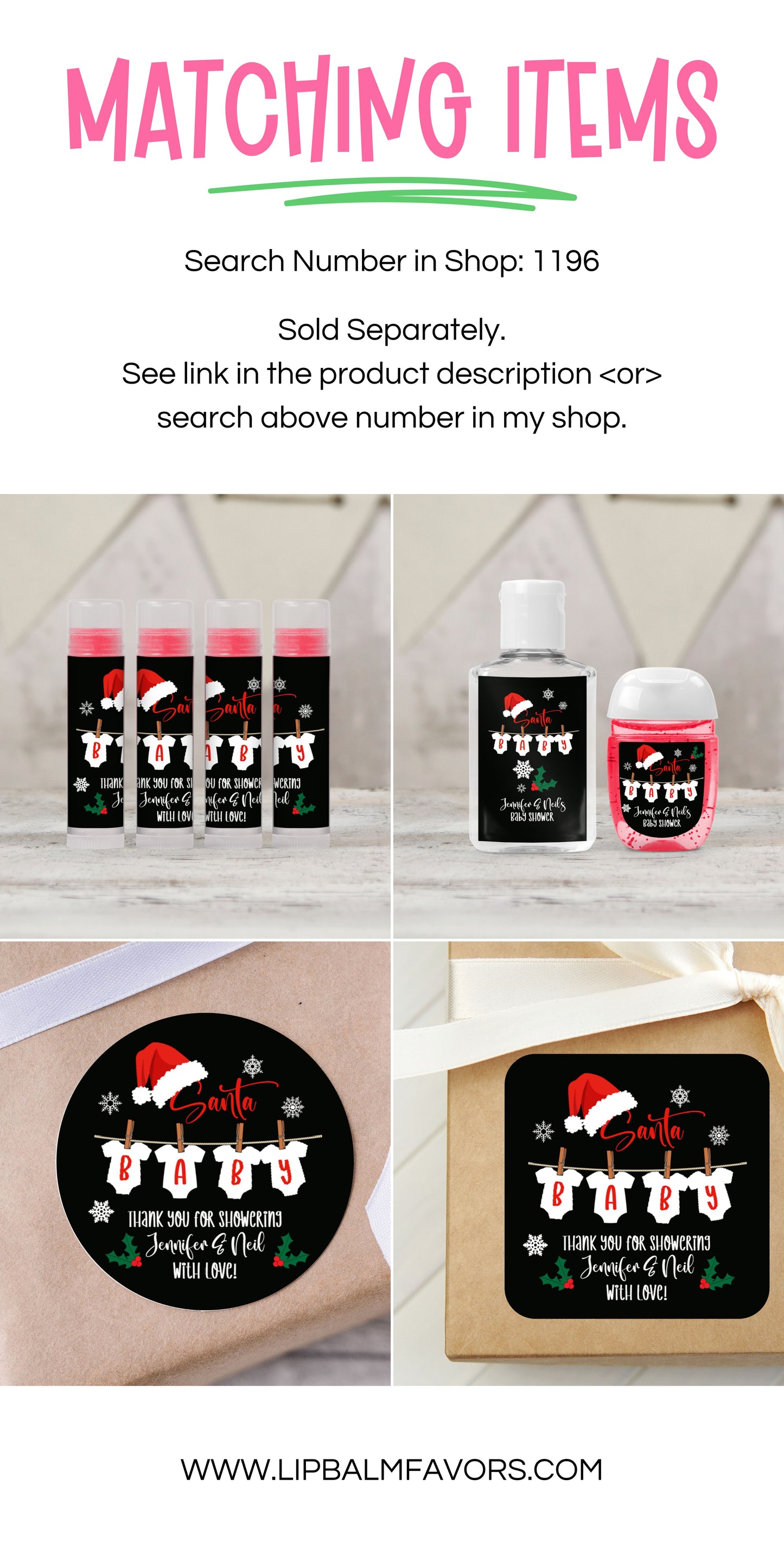 Santa Baby Personalized PRINTED Christmas Baby Shower Lip Balm Favors LABELS for Boy or Girl | Onesie Gender Reveal Baby Shower Favor [1196]