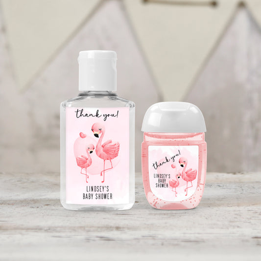 Flamingo Baby Shower Favors Personalized PRINTED Hand Sanitizer LABELS | Tropical Hawaiian Luau Pink Girl Baby Shower Favors Sticker [1263]