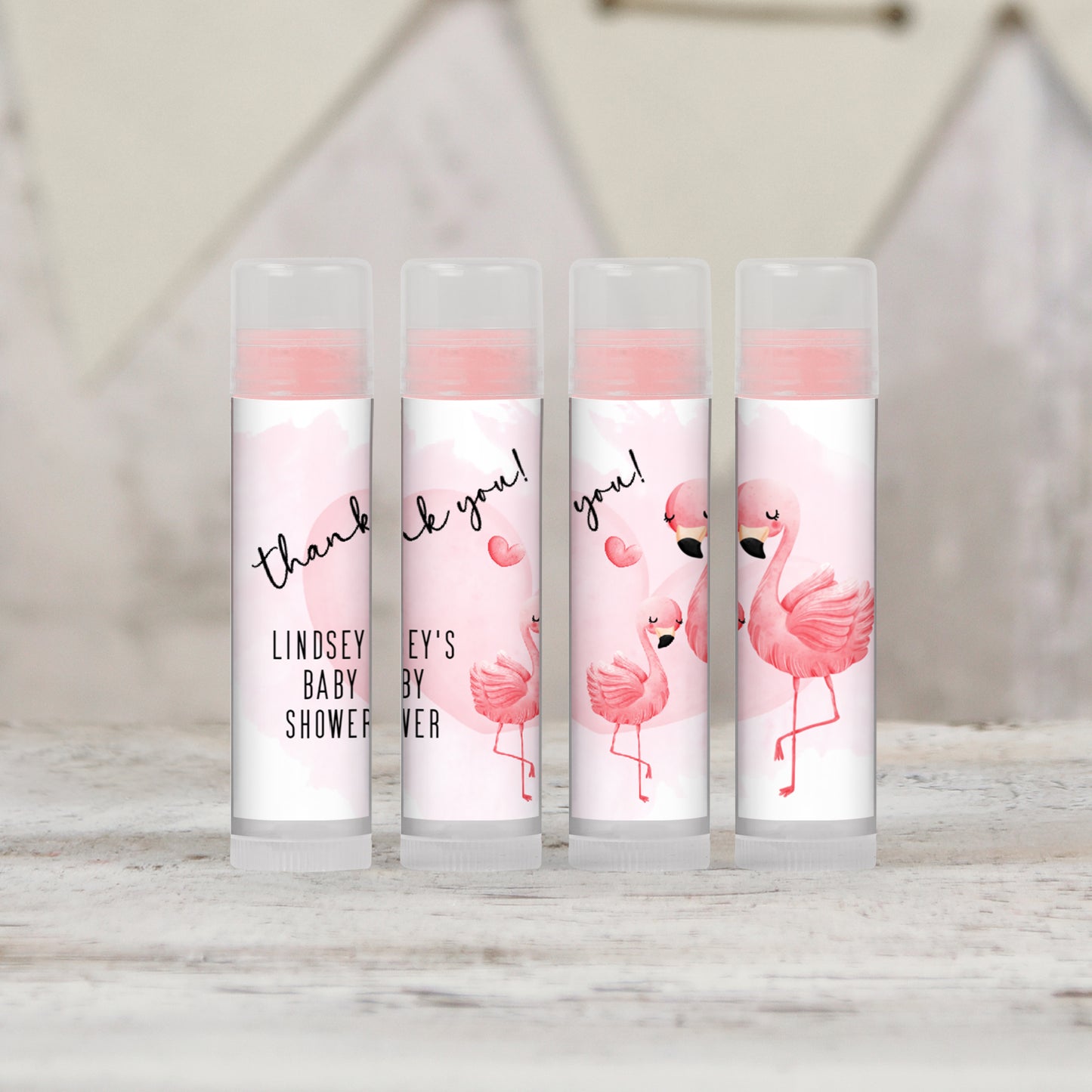 Flamingo Baby Shower Favors Personalized PRINTED Lip Balm Favors LABELS | Tropical Hawaiian Luau Pink Girl Baby Shower Favors Sticker [1263]