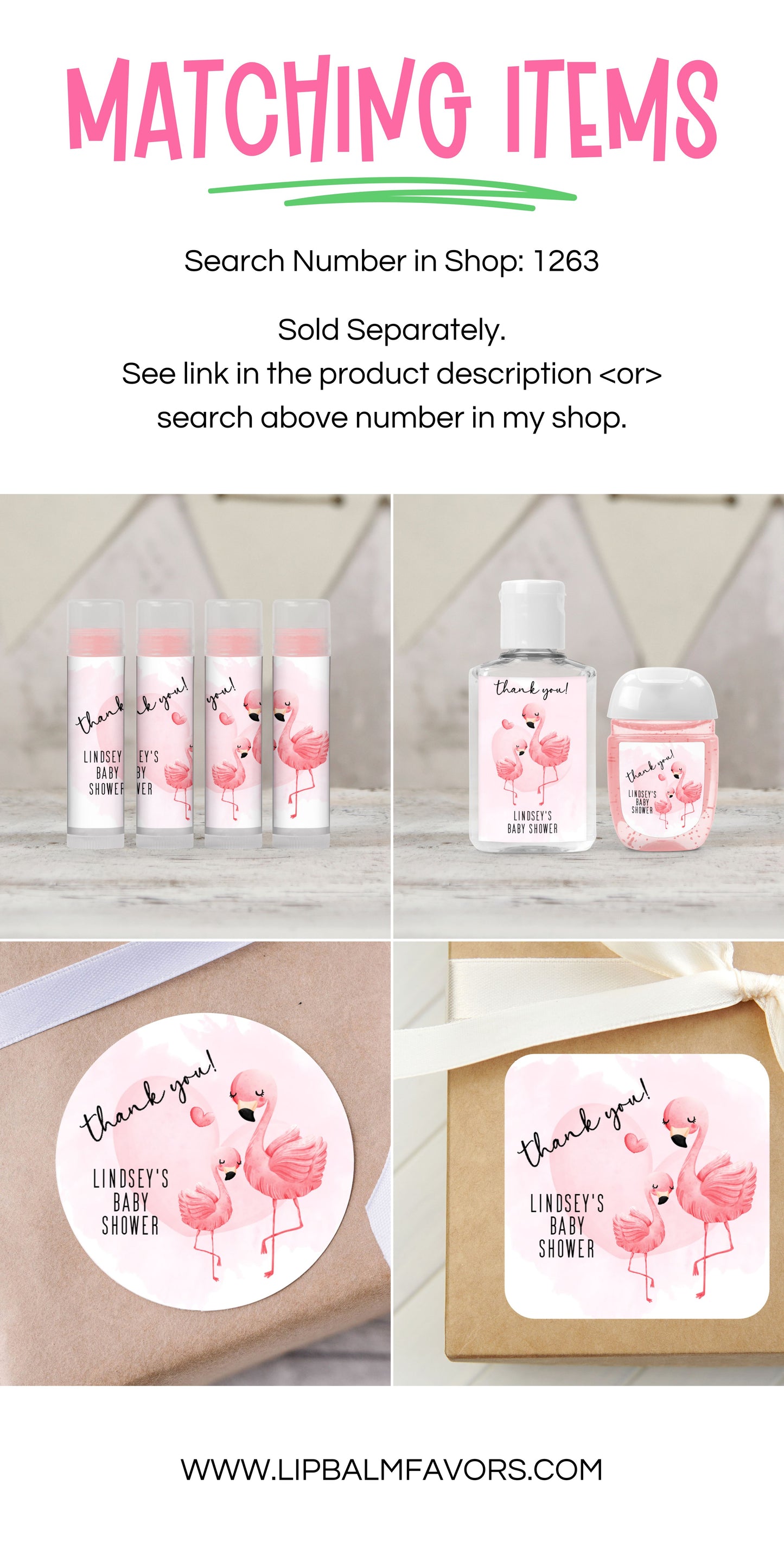 Flamingo Baby Shower Favors Personalized PRINTED Hand Sanitizer LABELS | Tropical Hawaiian Luau Pink Girl Baby Shower Favors Sticker [1263]