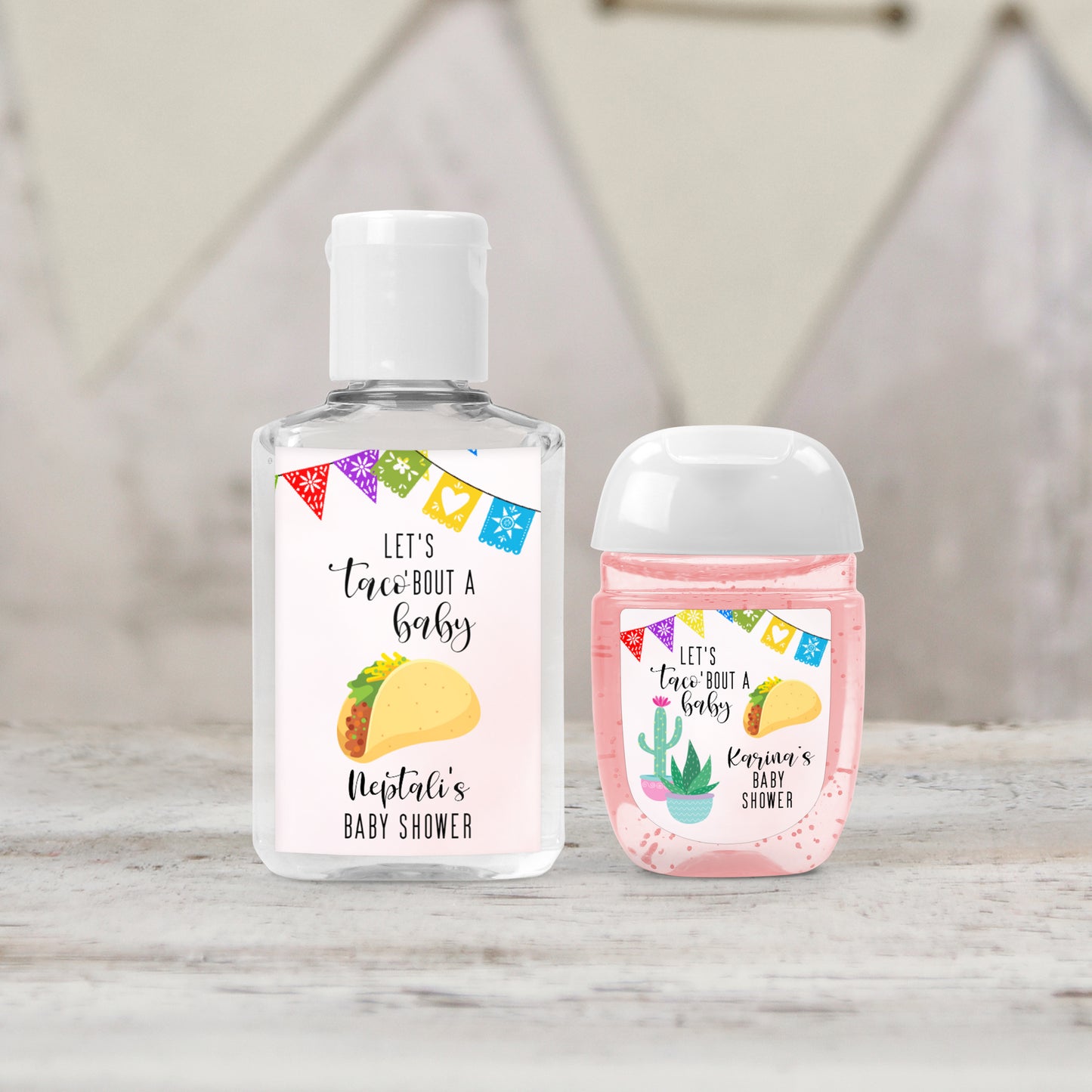 Taco Baby Shower Personalized PRINTED Hand Sanitizer LABELS | Let's Taco 'Bout a Baby Girl Fiesta Baby Shower Favors Sticker [1298]