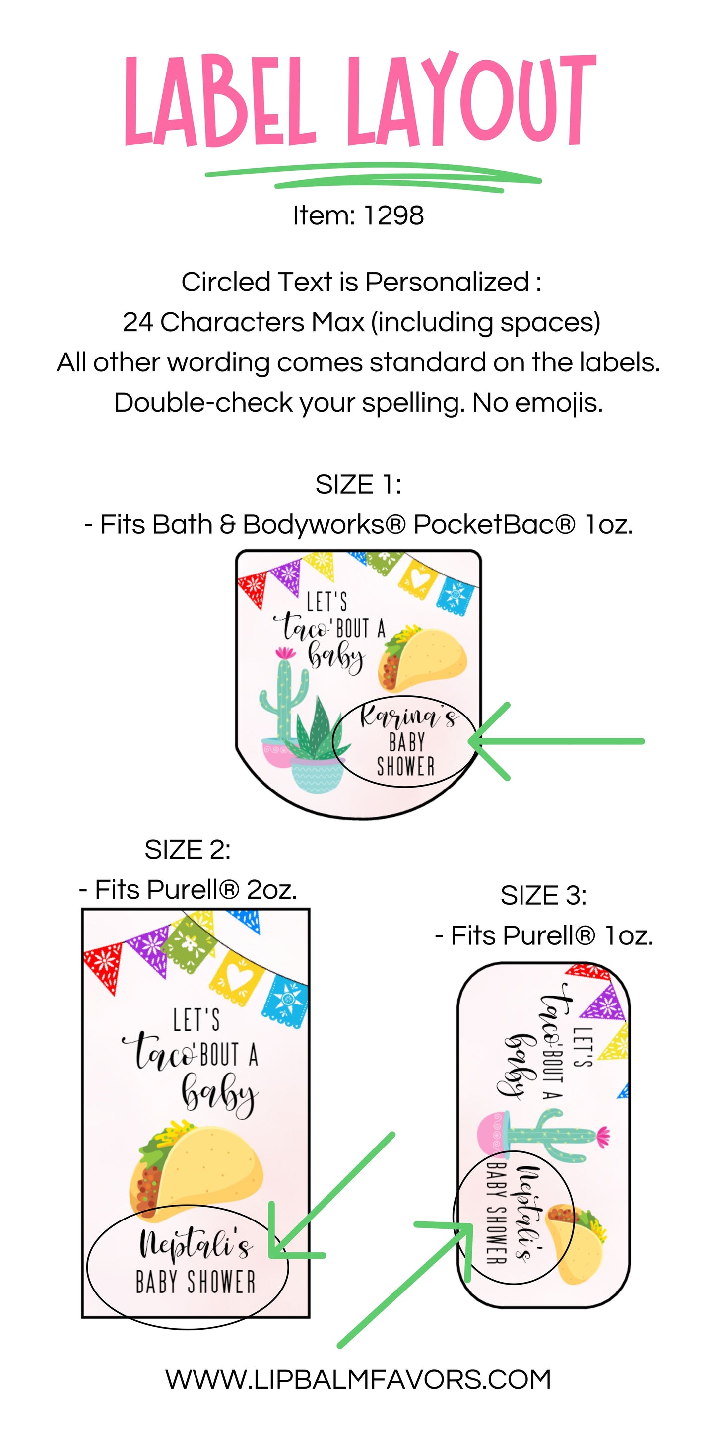 Taco Baby Shower Personalized PRINTED Hand Sanitizer LABELS | Let's Taco 'Bout a Baby Girl Fiesta Baby Shower Favors Sticker [1298]