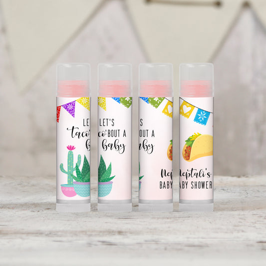 Taco Baby Shower Party Favors Personalized PRINTED Lip Balm LABELS - Let's Taco 'Bout a Baby Fiesta Girl Baby Shower Favors Guests [1298]