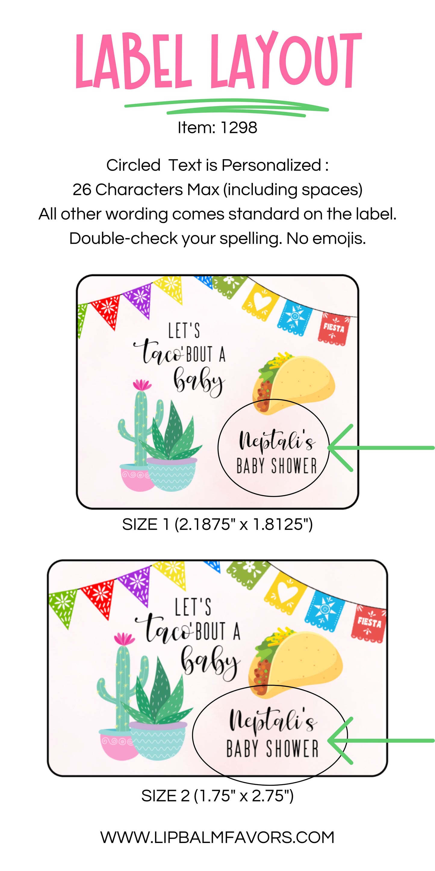 Taco Baby Shower Party Favors Personalized PRINTED Lip Balm LABELS - Let's Taco 'Bout a Baby Fiesta Girl Baby Shower Favors Guests [1298]