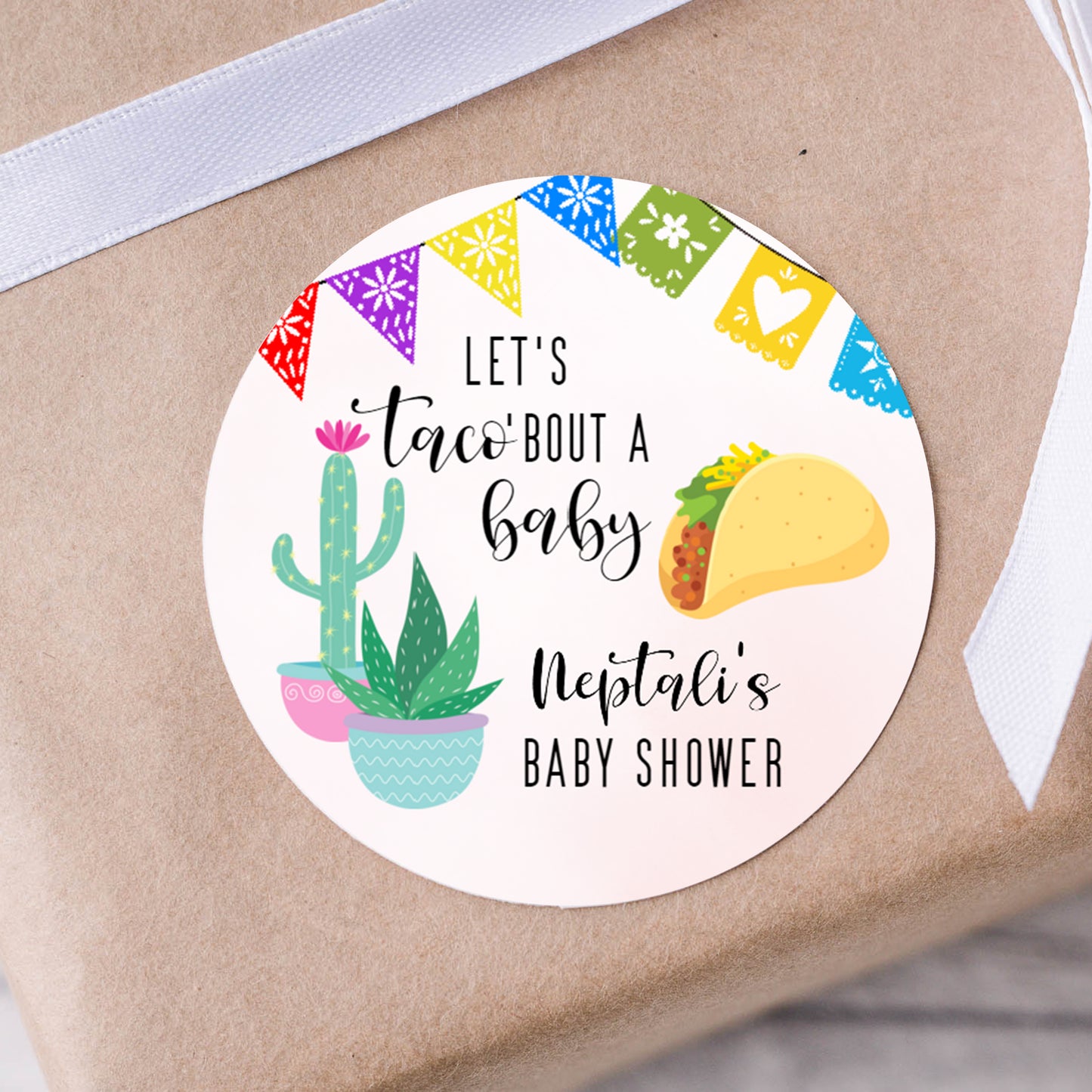 Taco Baby Shower Labels for Favors PRINTED 2" Square or Round Favor LABELS | Let's Taco Bout a Baby Girl Baby Shower Favor Stickers [1298]