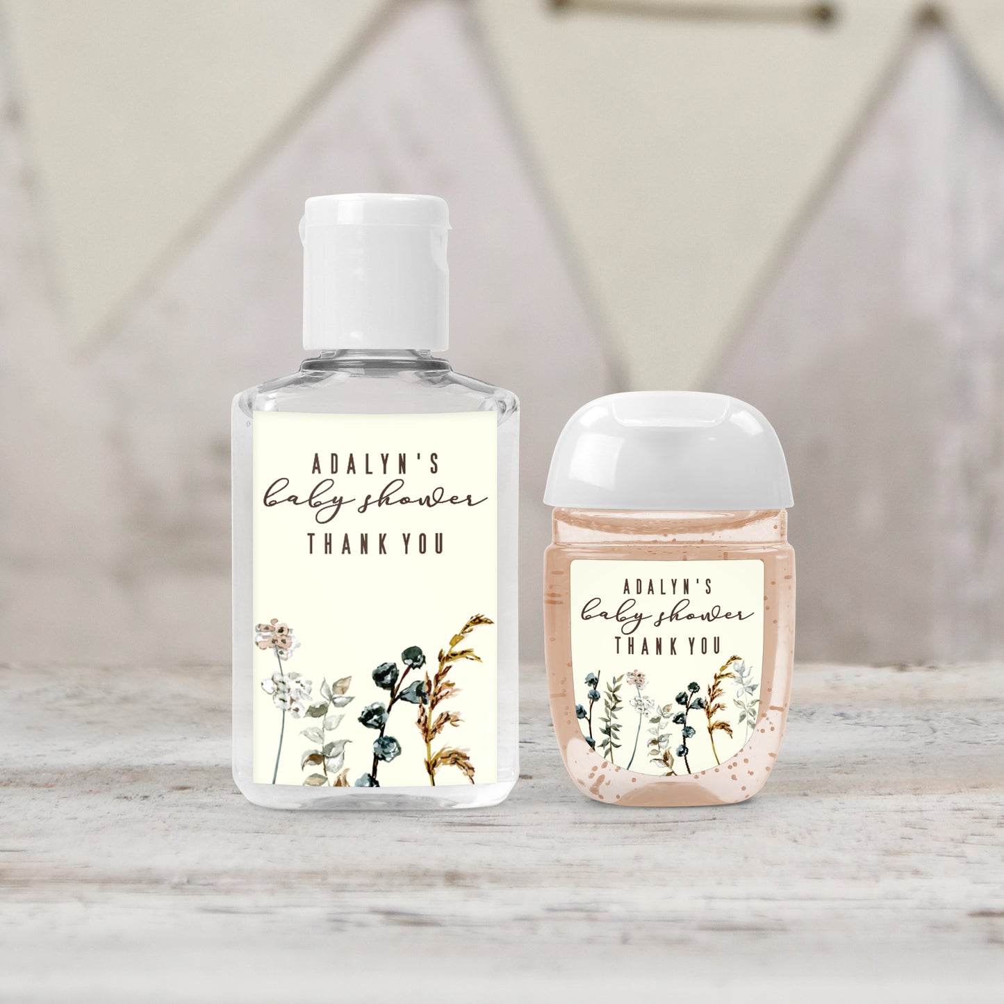 Boho Floral Baby Shower Personalized PRINTED Hand Sanitizer LABELS with Rustic Boho Wildflowers | Fall Bridal Shower Favors Sticker [1305]