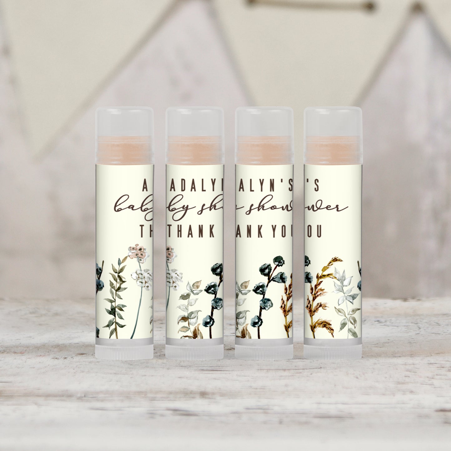 Boho Floral Baby Shower Personalized PRINTED Lip Balm LABELS | Rustic Boho Fall Wildflowers Bridal Shower Favors Sticker [1305]