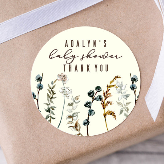 Boho Fall Floral Wildflowers Theme PRINTED 2" Square or Round Party Favor LABELS | Bridal Shower or Baby Shower Party Favor Sticker [1305]