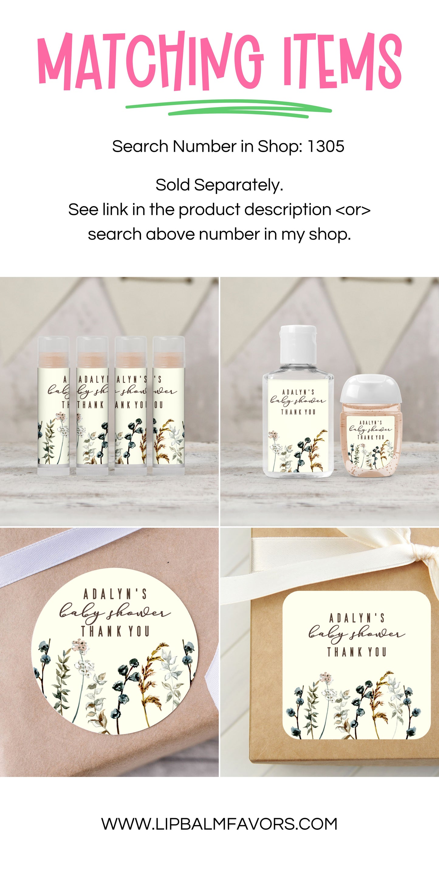 Boho Floral Baby Shower Personalized PRINTED Lip Balm LABELS | Rustic Boho Fall Wildflowers Bridal Shower Favors Sticker [1305]