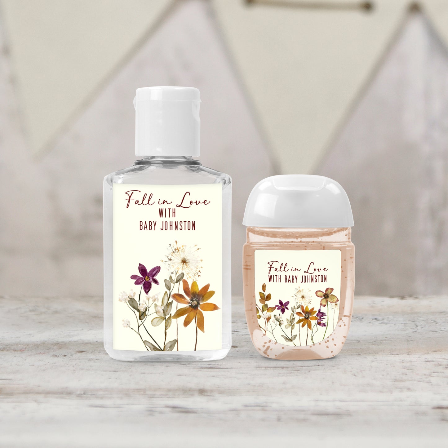 Fall Wildflower Personalized PRINTED Hand Sanitizer LABELS | Autumn Birthday, Baby Shower, & Bridal Shower Favors Sticker [1318]