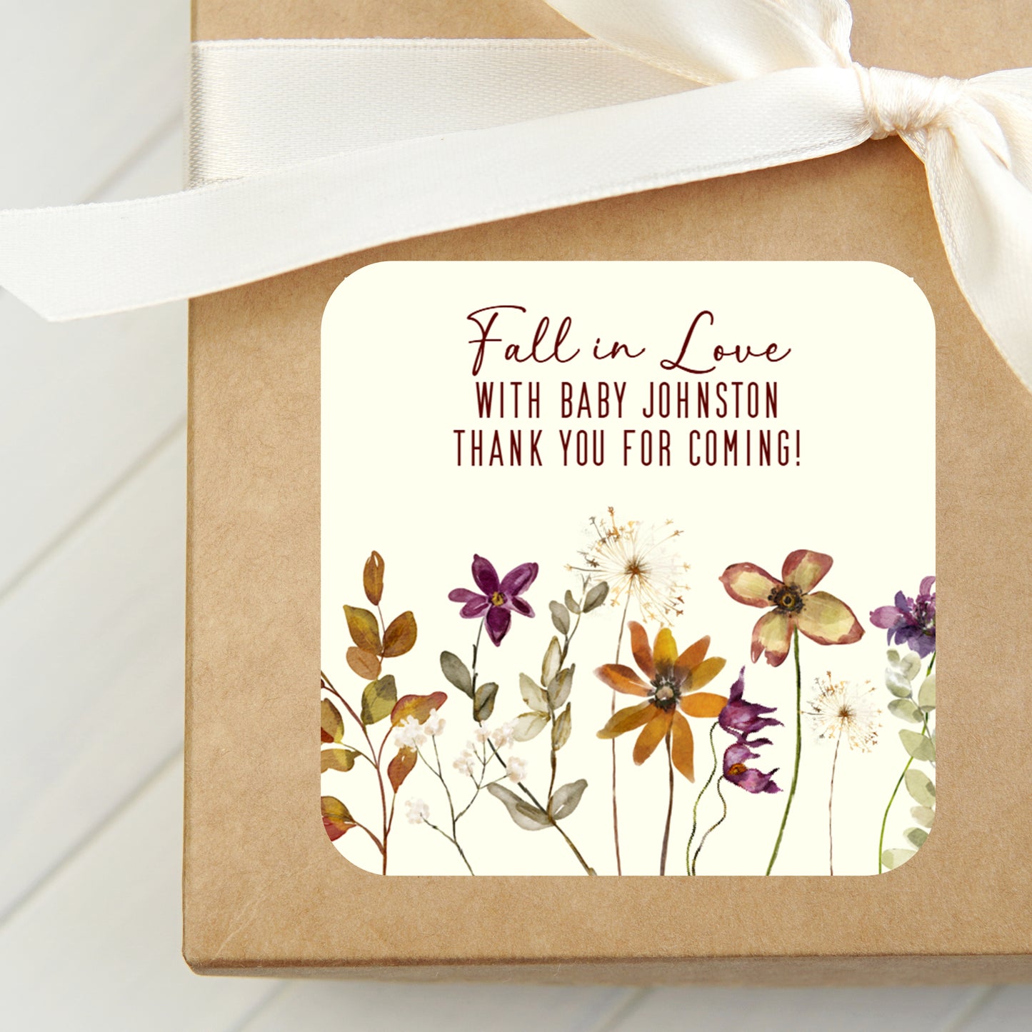 Fall Wildflowers Theme PRINTED 2" Square or Round Party Favor LABELS | Rustic Floral Bridal Shower Stickers for Favors [1318]