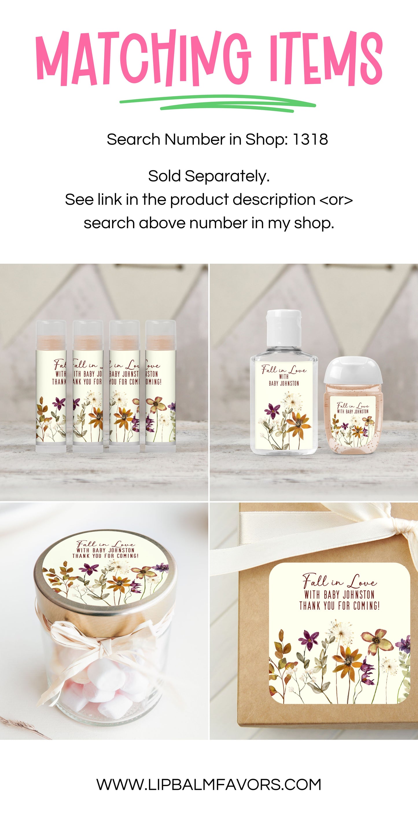 Fall Wildflower Personalized PRINTED Hand Sanitizer LABELS | Autumn Birthday, Baby Shower, & Bridal Shower Favors Sticker [1318]