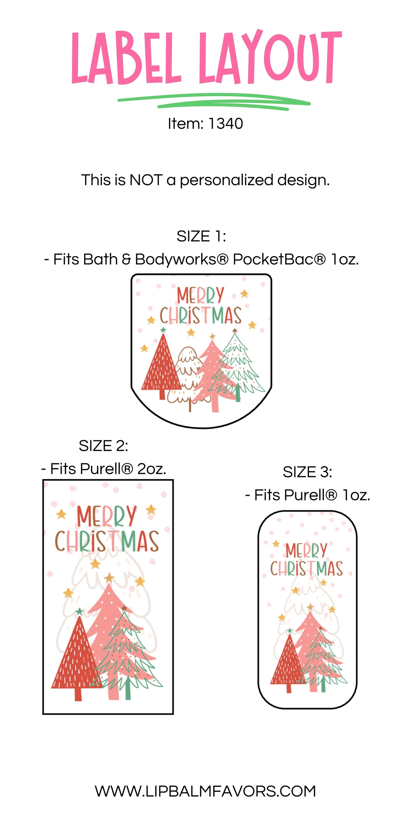 Christmas Party: Merry Christmas Pink Christmas Tree PRINTED Hand Sanitizer LABELS | Holiday Party & Stocking Stuffers Ideas. [1340]