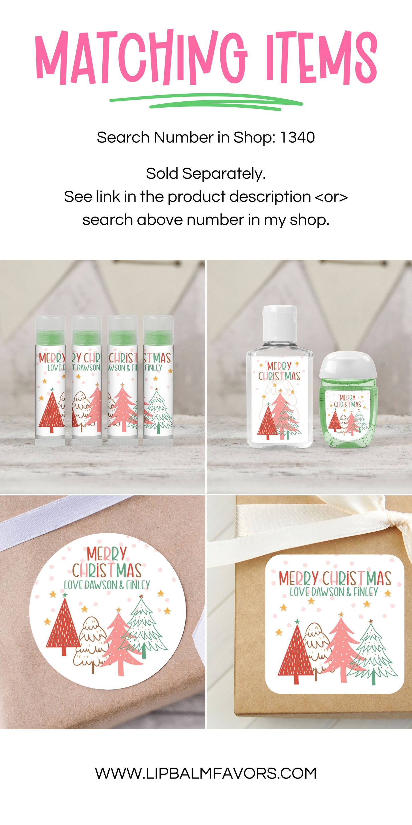 Pink Christmas Tree Merry Christmas or Happy Holidays PRINTED 2" Square or Round Party Favor LABELS | Holiday Party Supplies [1340]