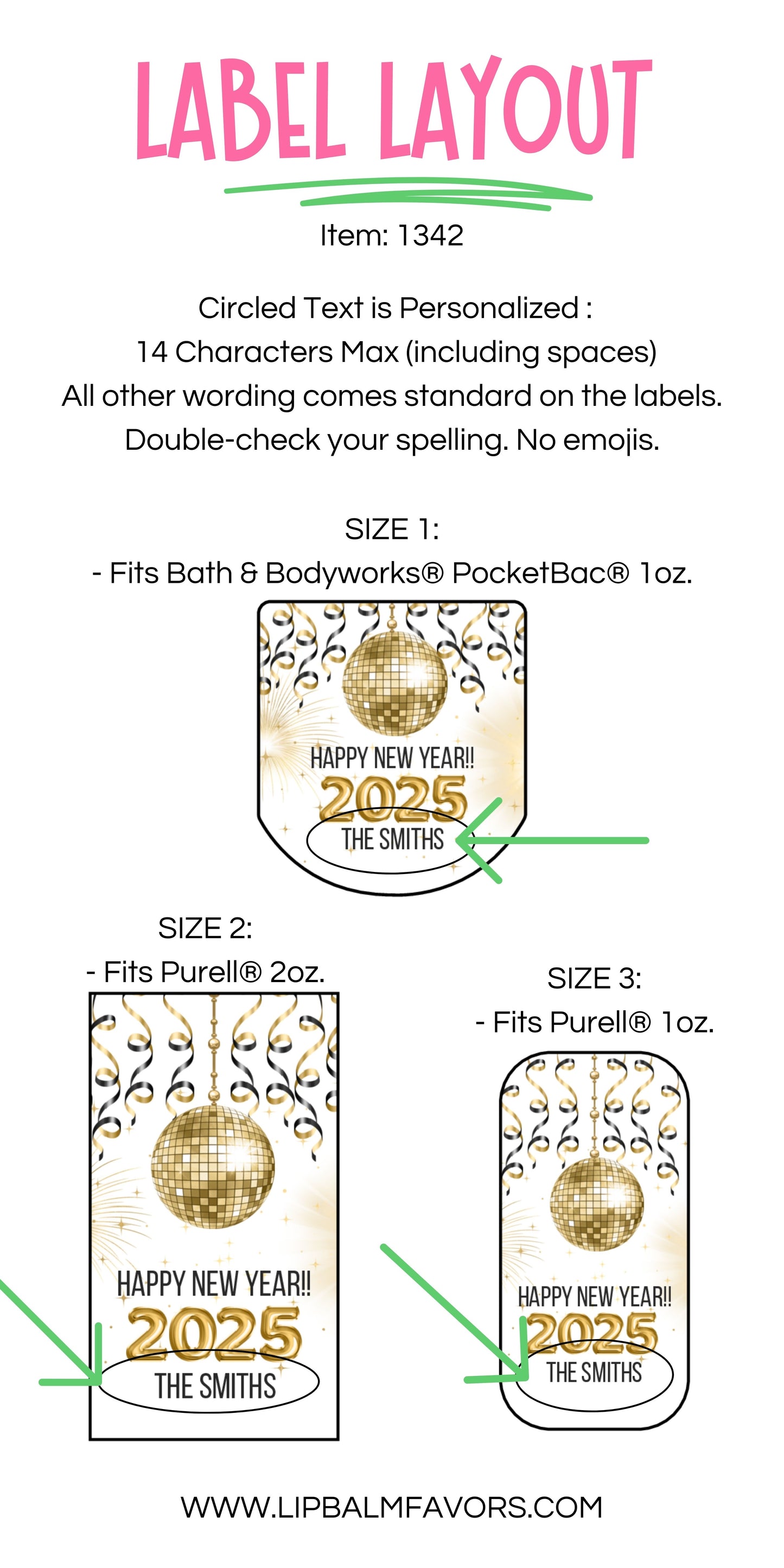 New Year's Eve Party Favors: Personalized PRINTED Happy New Year 2025 Hand Sanitizer LABELS [1342]