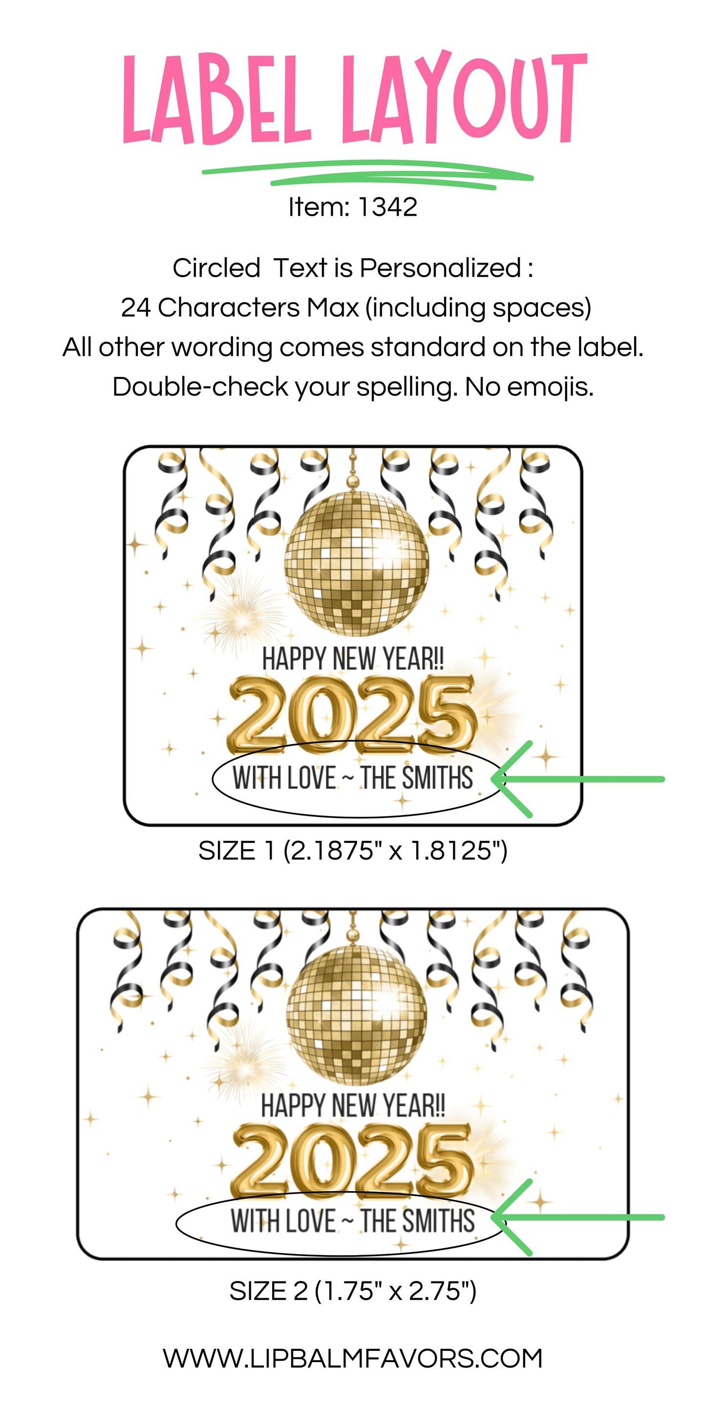 New Year's Eve Party Favors: Personalized PRINTED Happy New Year 2025 Lip Balm LABELS | Happy New Year Party Favor Stickers [1342]