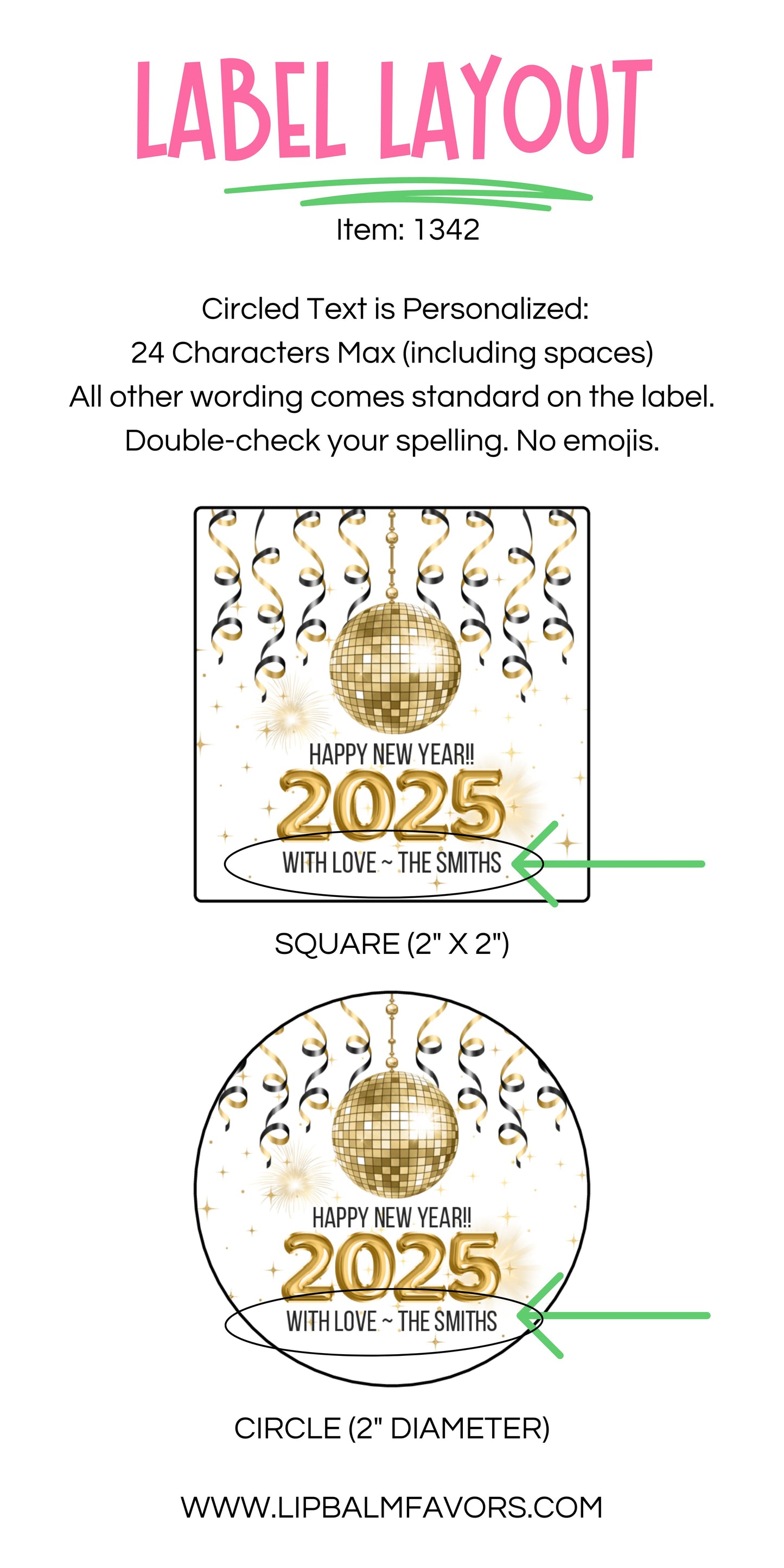 Happy New Year 2025 PRINTED Personalized 2" Square or Round Party Favor LABELS | New Years Eve Stickers for Favors [1342]