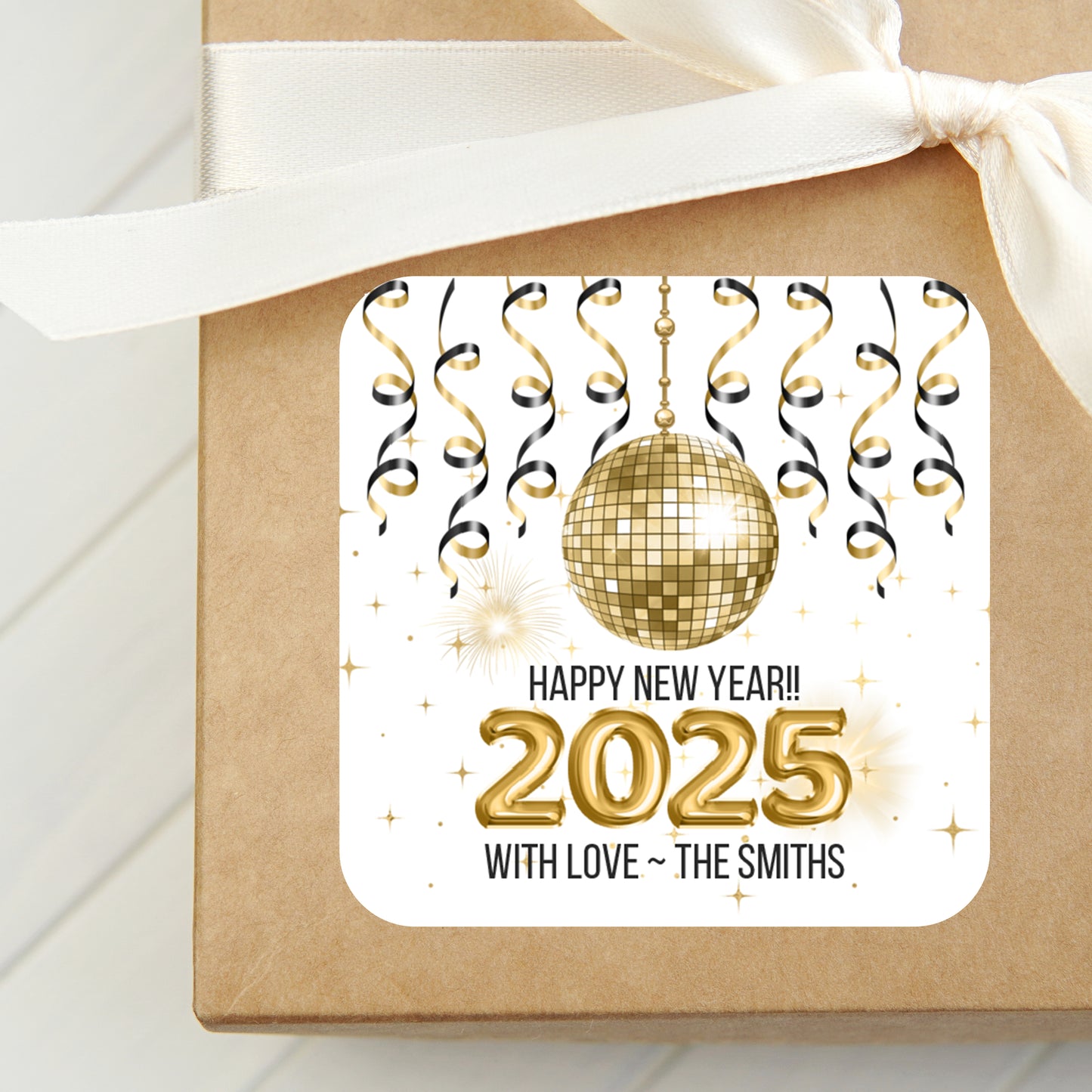 Happy New Year 2025 PRINTED Personalized 2" Square or Round Party Favor LABELS | New Years Eve Stickers for Favors [1342]