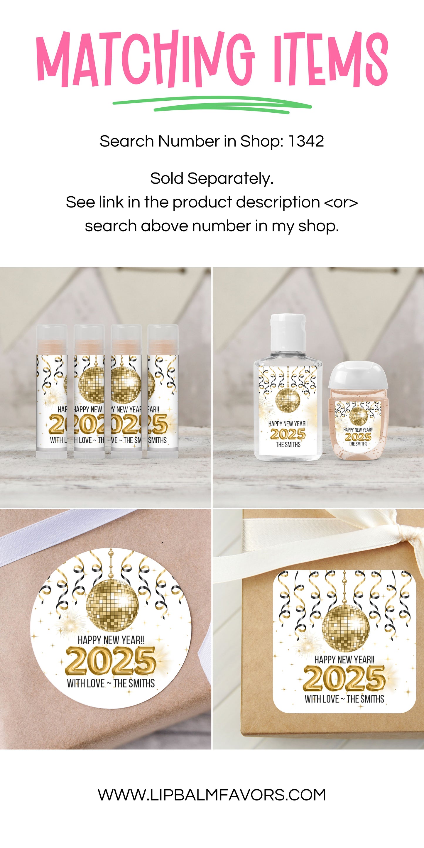 Happy New Year 2025 PRINTED Personalized 2" Square or Round Party Favor LABELS | New Years Eve Stickers for Favors [1342]