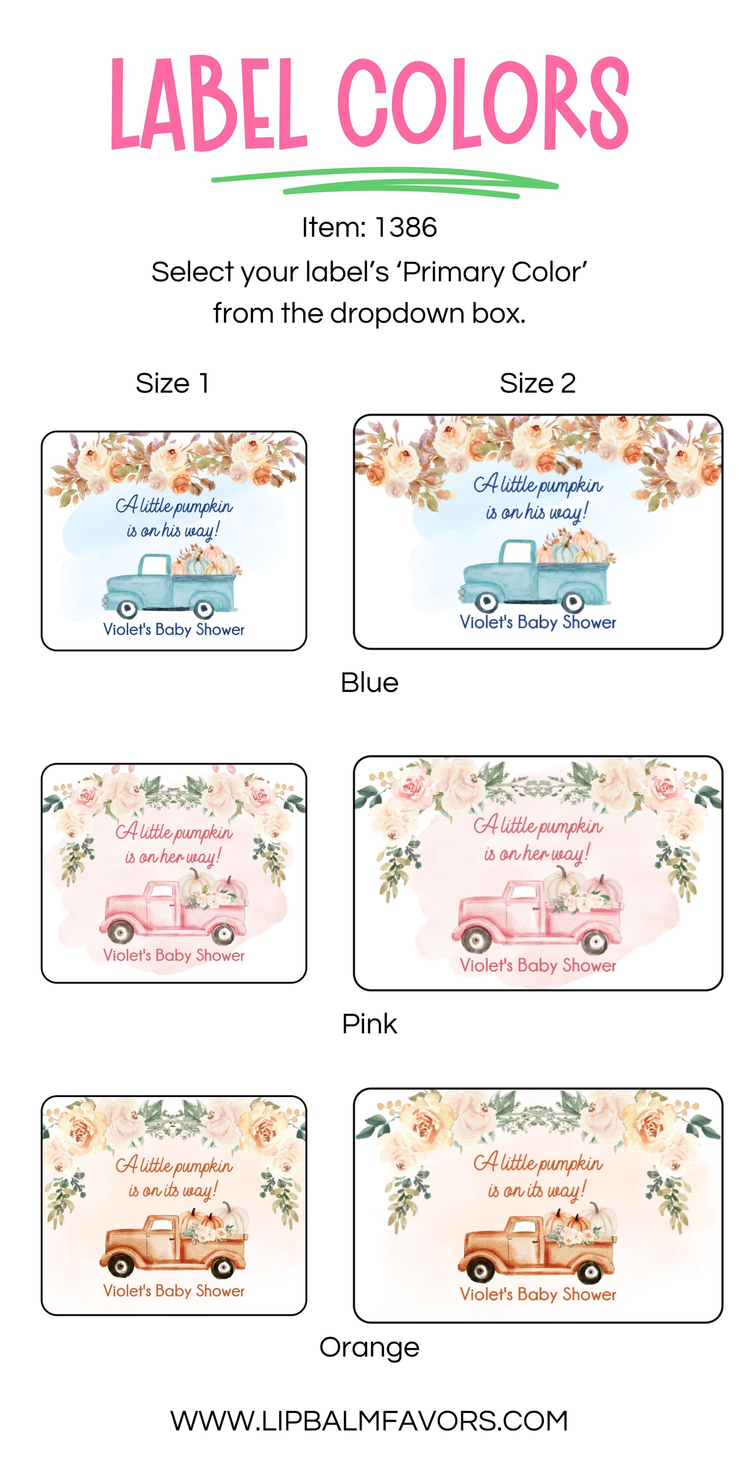 Pumpkin Truck Baby Shower Personalized PRINTED Baby Shower Lip Balm LABELS | Rustic Fall Baby Shower Favors | Little Pumpkin Theme [1386]