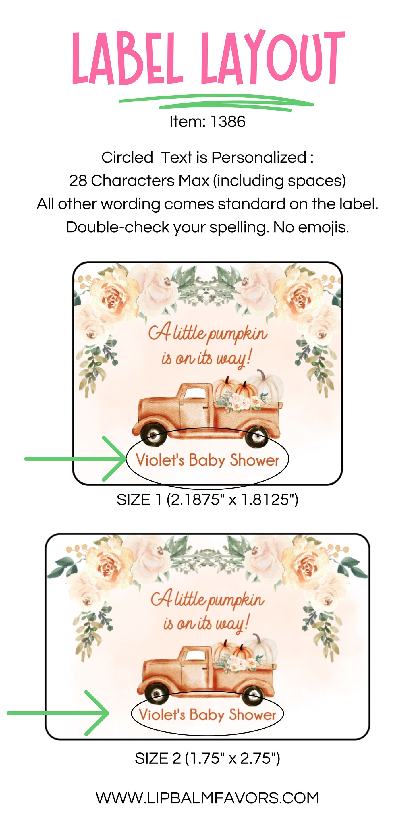 Pumpkin Truck Baby Shower Personalized PRINTED Baby Shower Lip Balm LABELS | Rustic Fall Baby Shower Favors | Little Pumpkin Theme [1386]