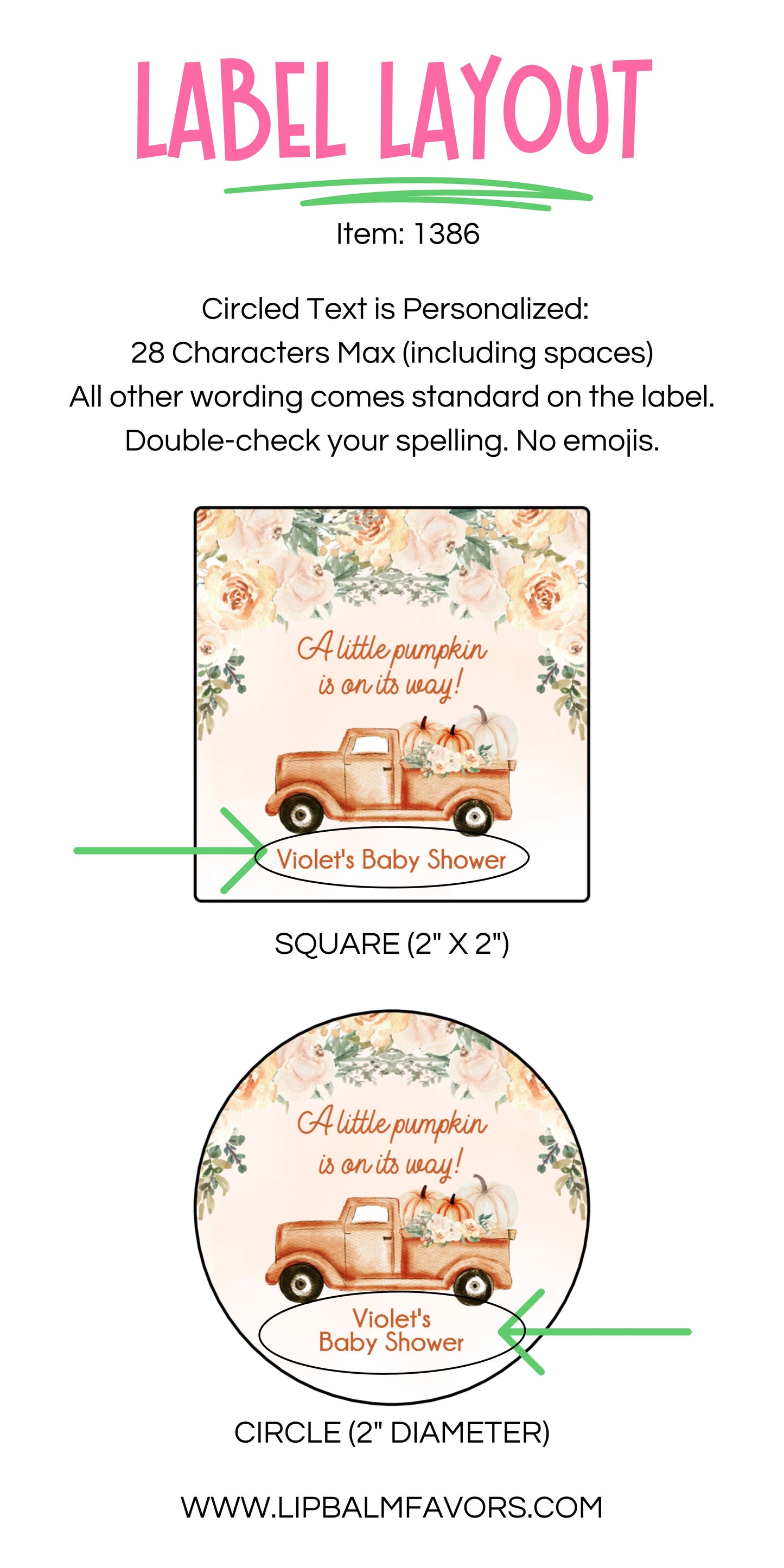 Pumpkin Truck Baby Shower PRINTED 2" Square or Round Favor LABELS | Fall Rustic Baby Shower Sticker for Boy or Girl | Little Pumpkin [1386]