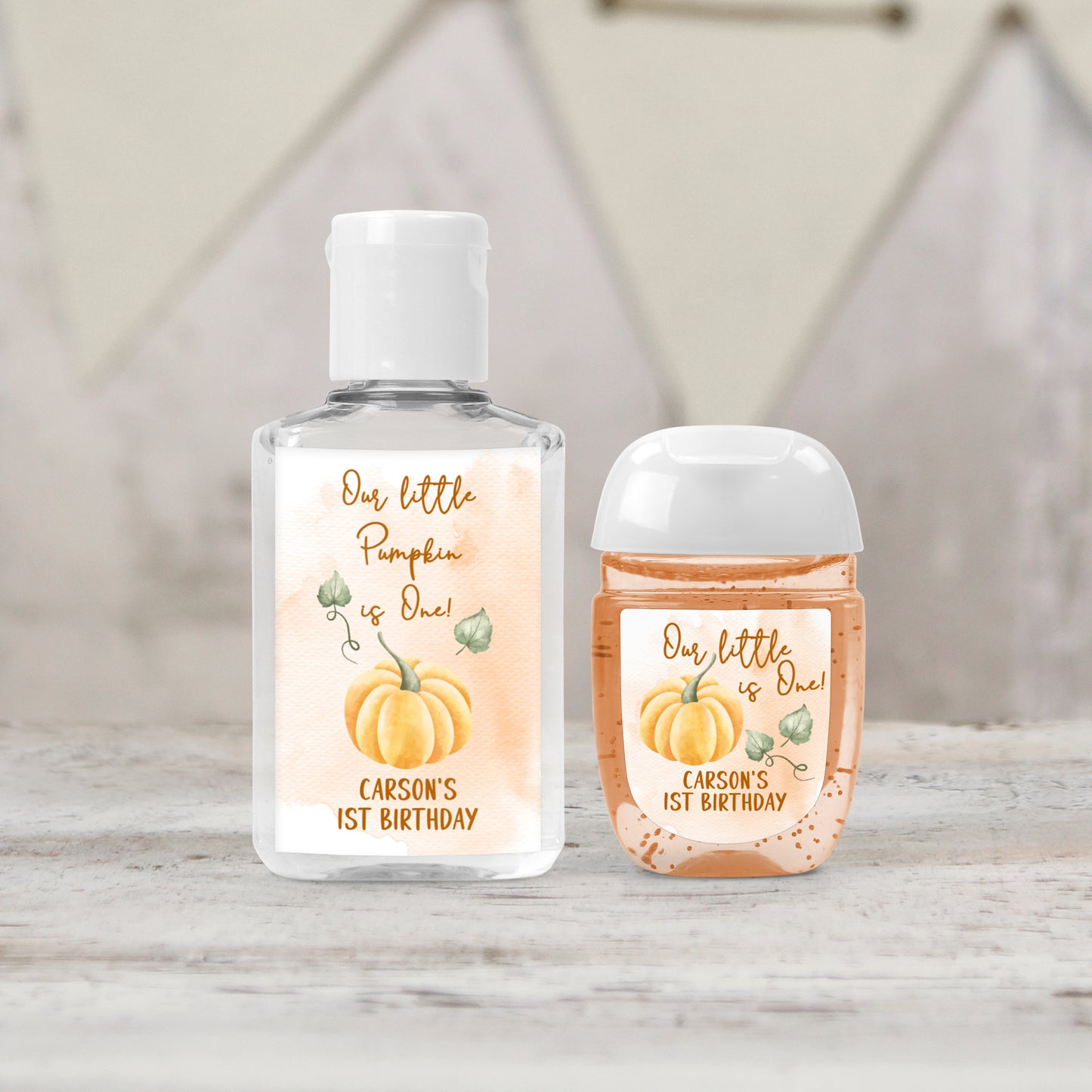 Our Little Pumpkin is One Personalized PRINTED 1st Birthday Hand Sanitizer LABELS | Fall Autumn Theme First Birthday Favors Sticker [1388]