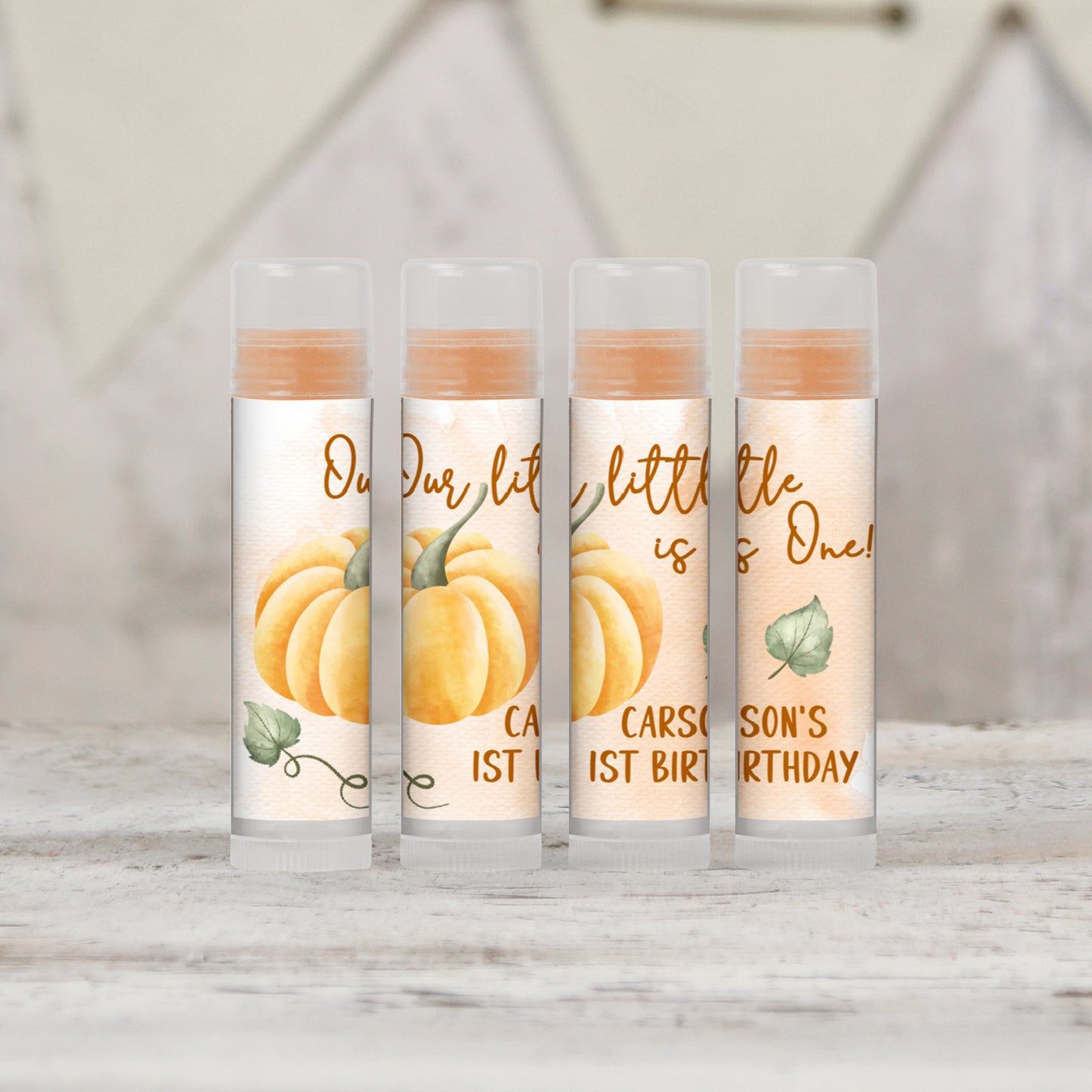 Our Little Pumpkin is One Personalized PRINTED Lip Balm LABELS | Fall 1st Birthday Party Favors Sticker | Pumpkin First Birthday [1388]